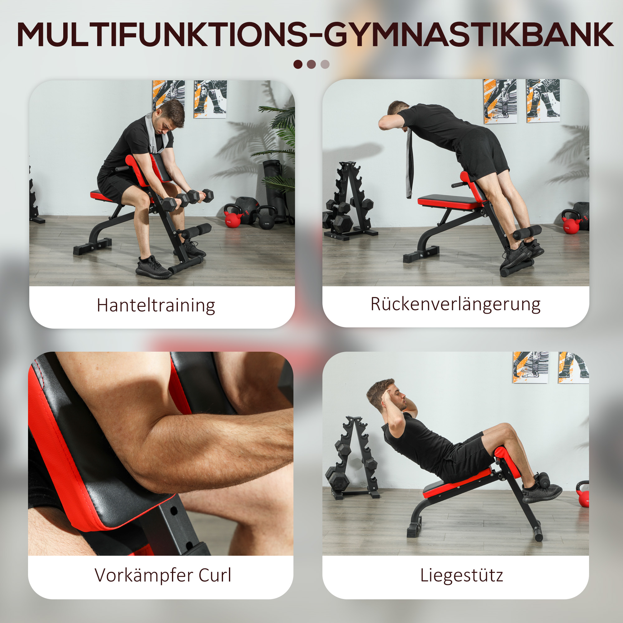 Hantelbank, Multifunktions-Trainingsbank, Klappbar Fitnessbank, bis 300 kg belastbar, Stahl, Schwarz