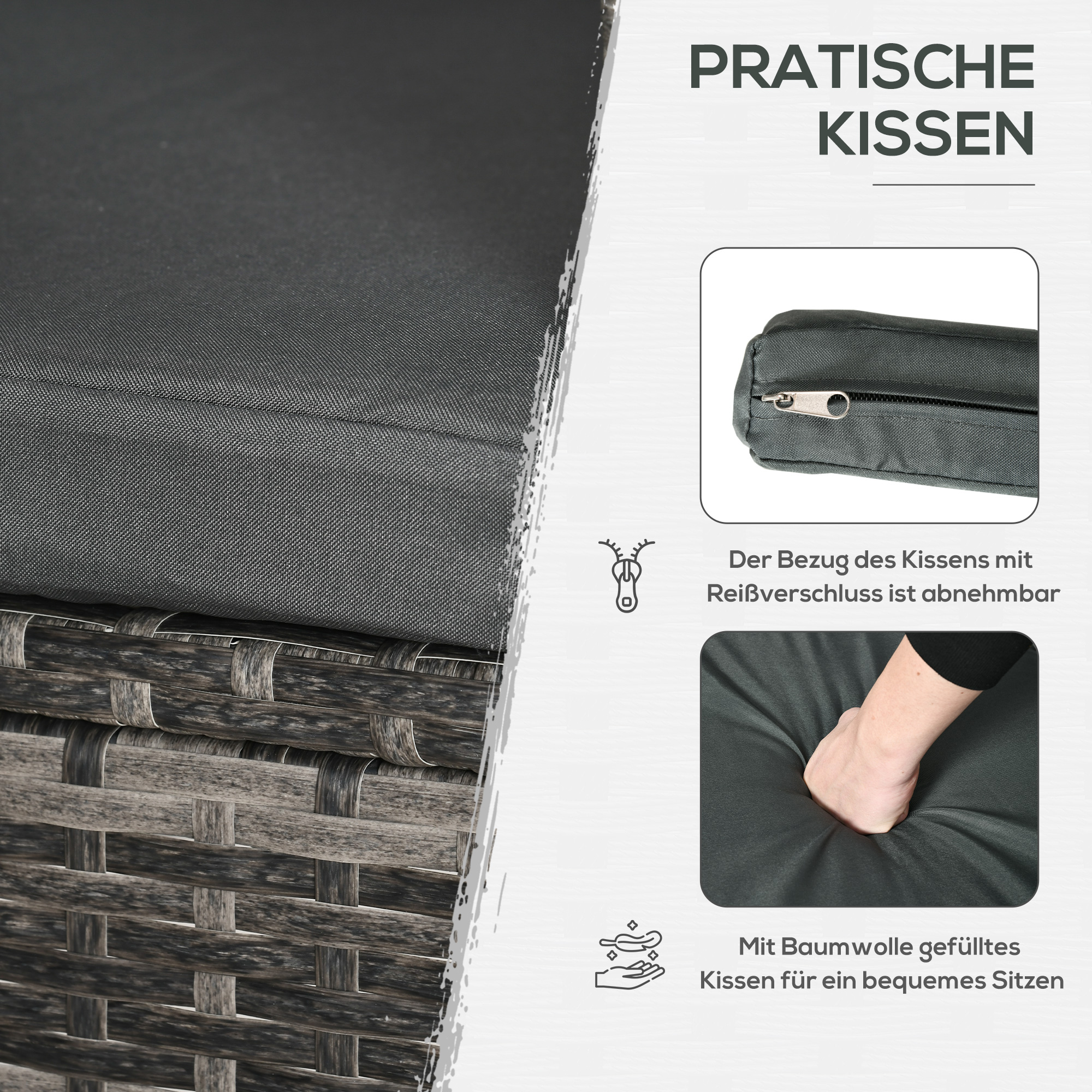 Balkonmöbel Set für 2 Personen Sitzgruppe Rattan Gartenset Polyrattan Dunkelgrau