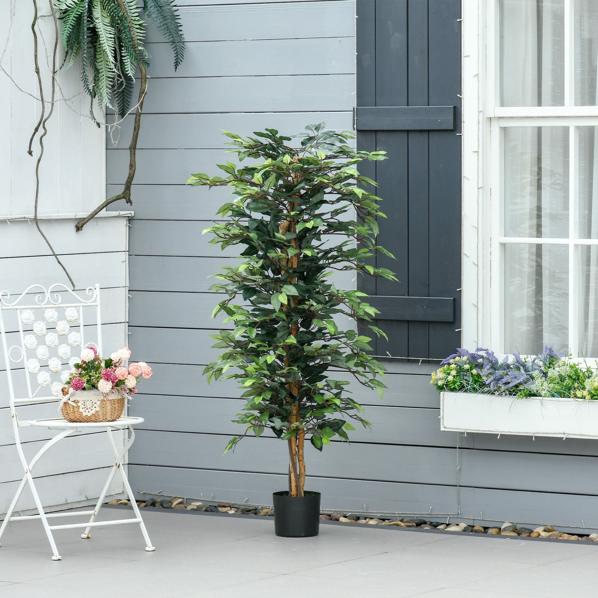 Ficus-baum groß 150 cm Kunstbaum, Kunstpflanze, Plastik Künstliche Pflanzen im Topf, Fake Plant wie echt für Wohnzimmer Schlafzimmer Büro Garten Moderne Dekoration Geschenk