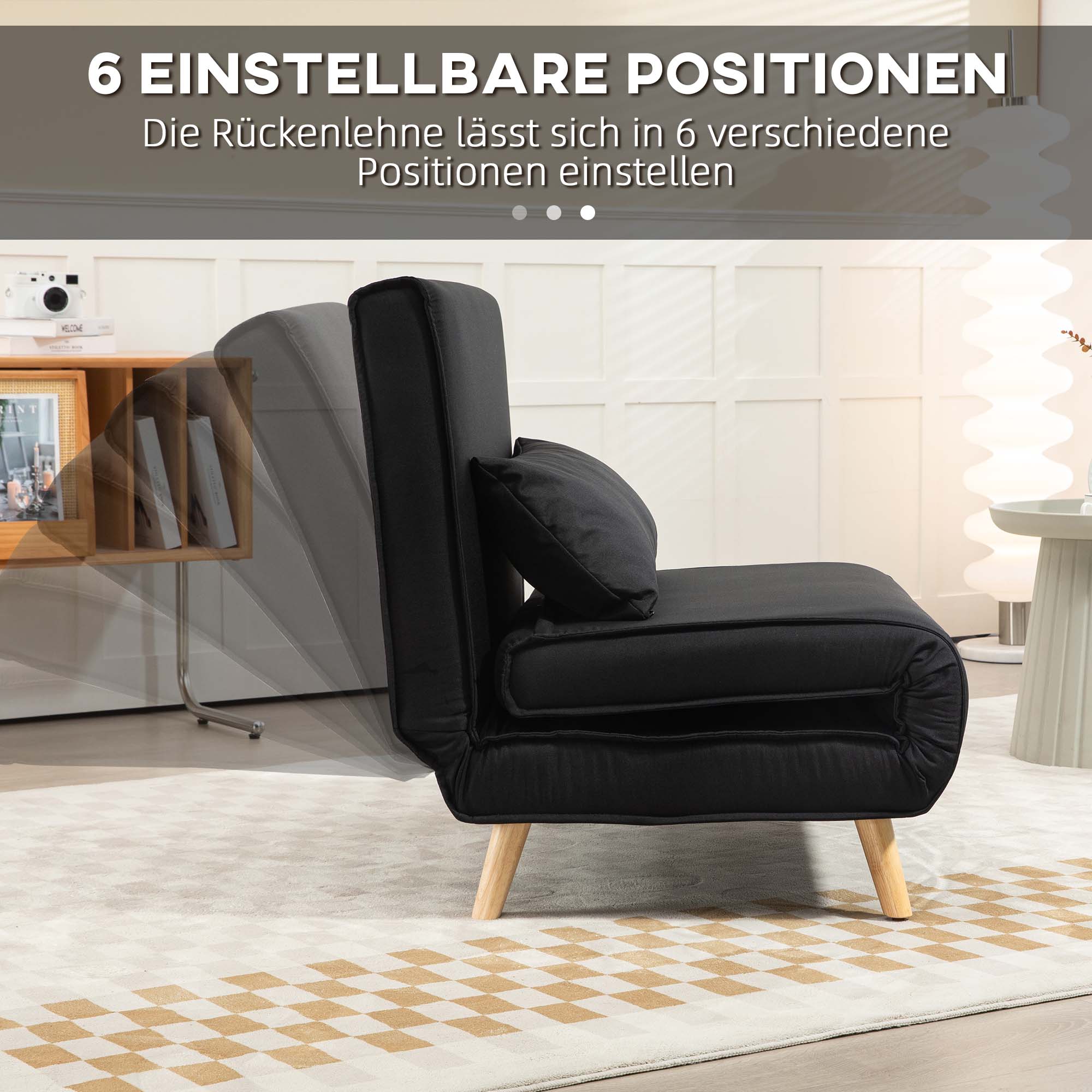 Relaxsessel mit Bettfunktion, für 1 Person, Modern-Design, bis 350 kg, 94x78x80cm, Schwarz