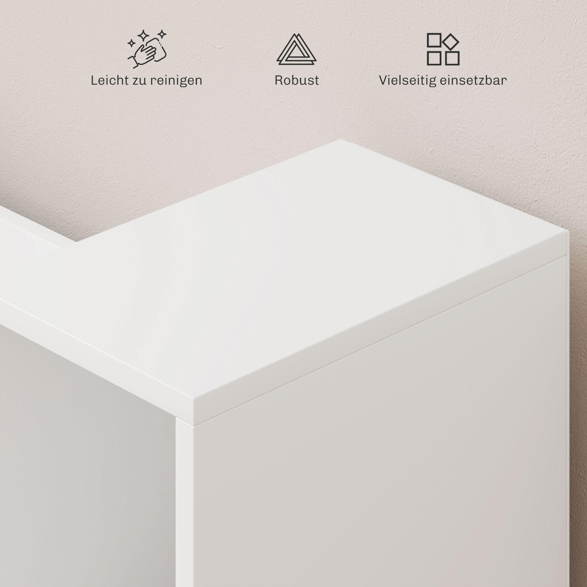 Bücherregal mit Sitzfläche, 6 Fächer, gepolstert, 105 x 30 x 63 cm, Weiß