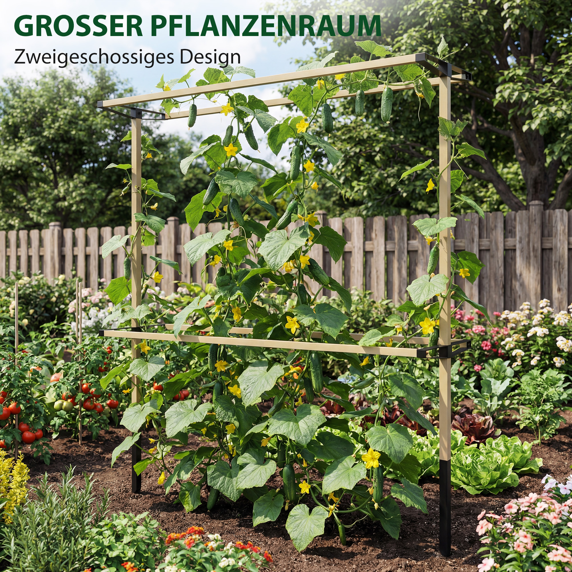 Flexibles Metall-Gartenspalier für Beeren: Himbeeren, Brombeeren & Blaubeeren - Erweiterbares Spalier