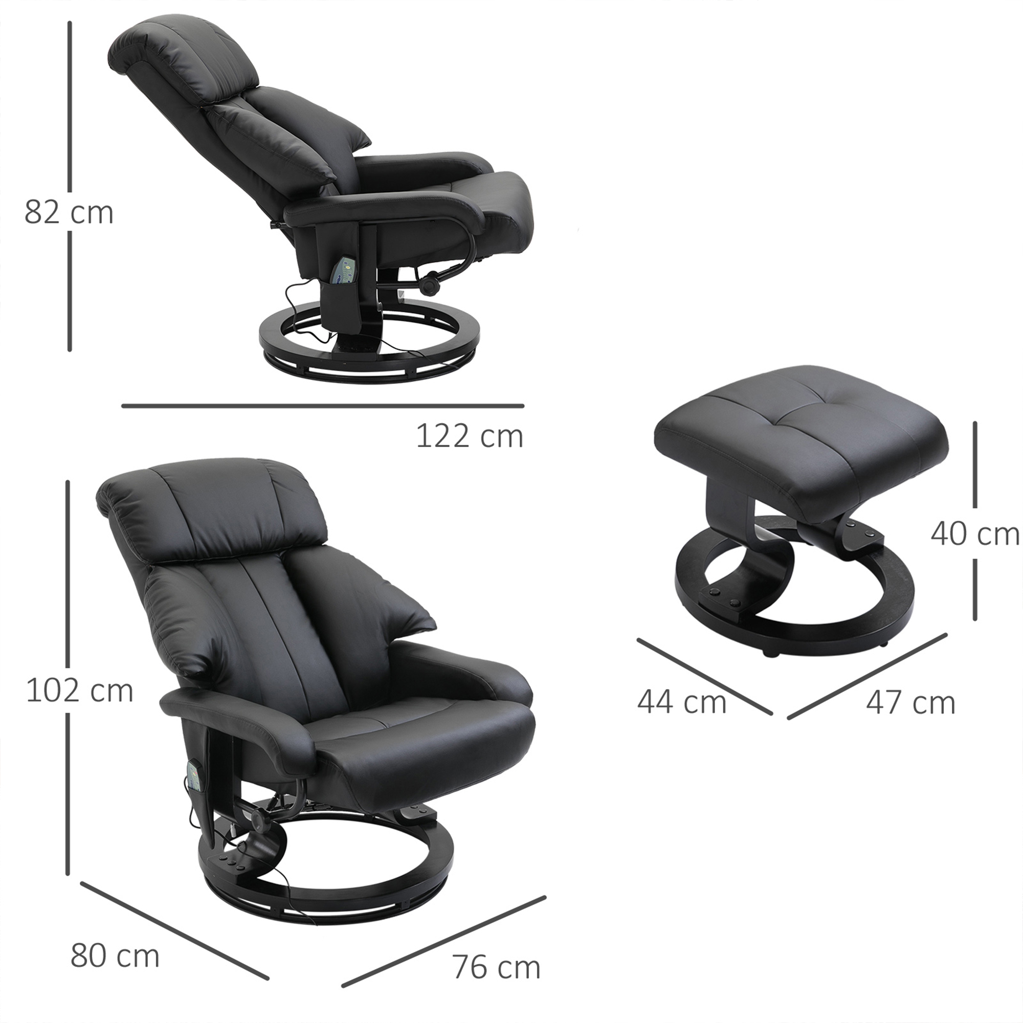 Massagesessel mit Fußhocker, 10 Vibrationspunkte, 145° verstellbare Rückenlehne, Schwarz