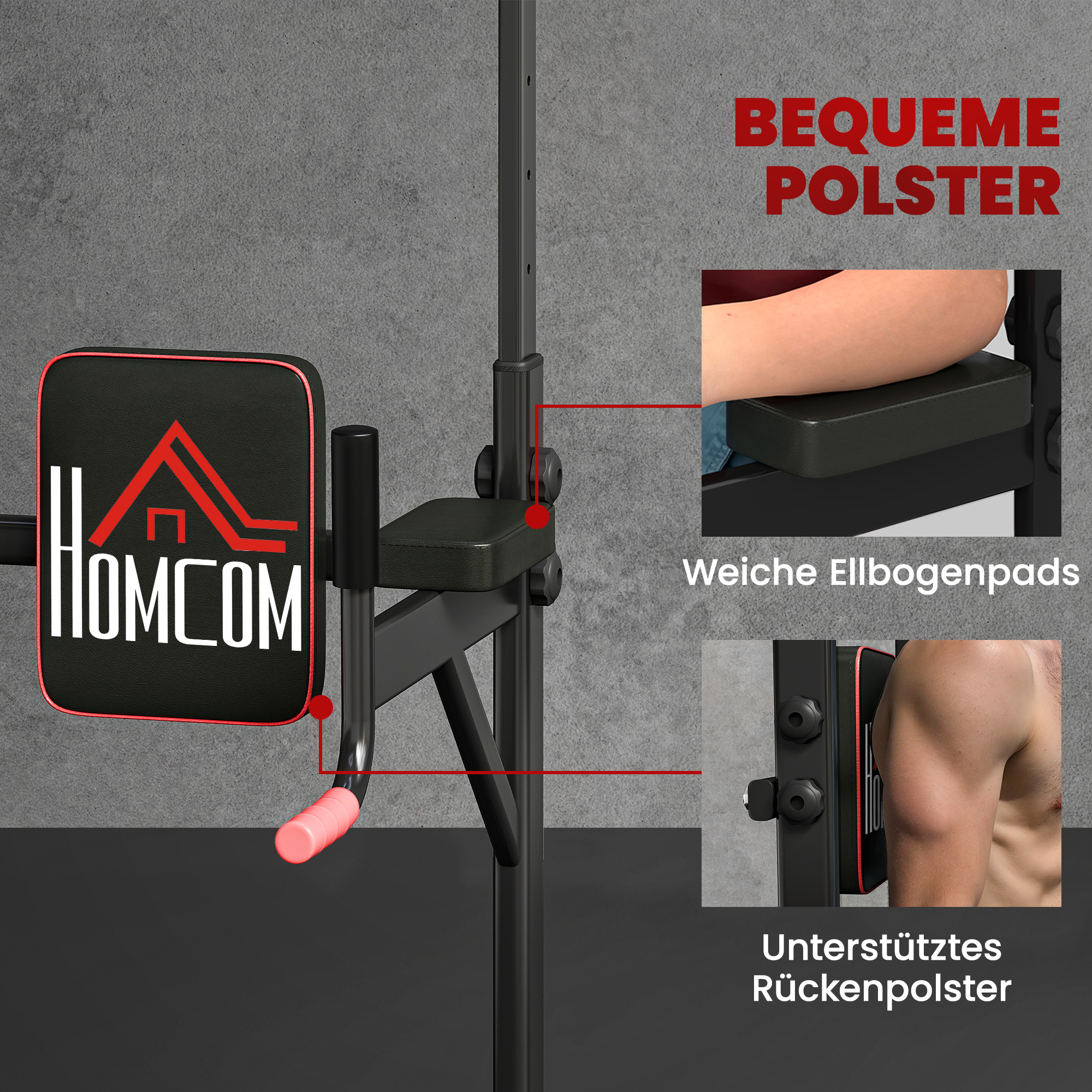 Power Tower höhenverstellbar Dip Station mit Klimmzugstange Saugnäpfe, Gepolstert Trainingsgerät für Zuhause