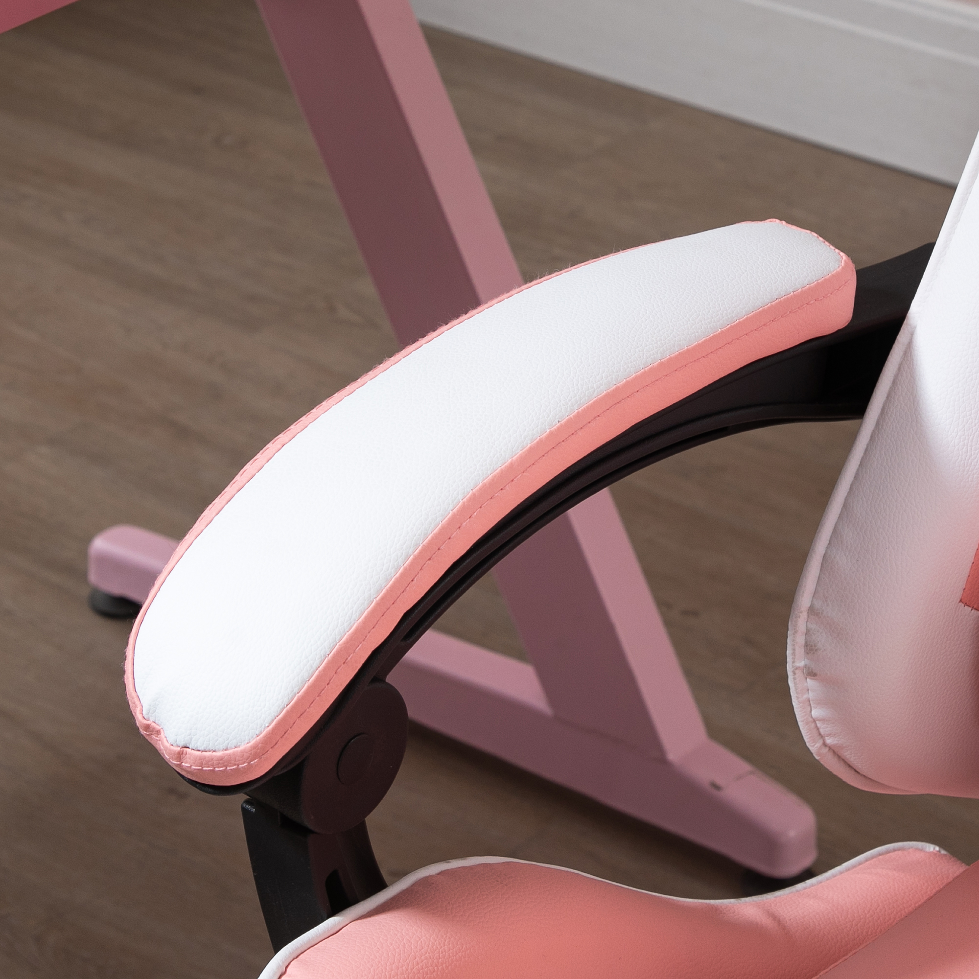 Gamingstuhl Computerstuhl Ergonomischer Bürostuhl Gamer Stuhl mit Kopfstütze Lendenkissen Bürostuhl höhenverstellbar 360°drehbar Schaumstoff Kunstleder PVC Rosa+Weiß 64 x 67 x 119-127 cm