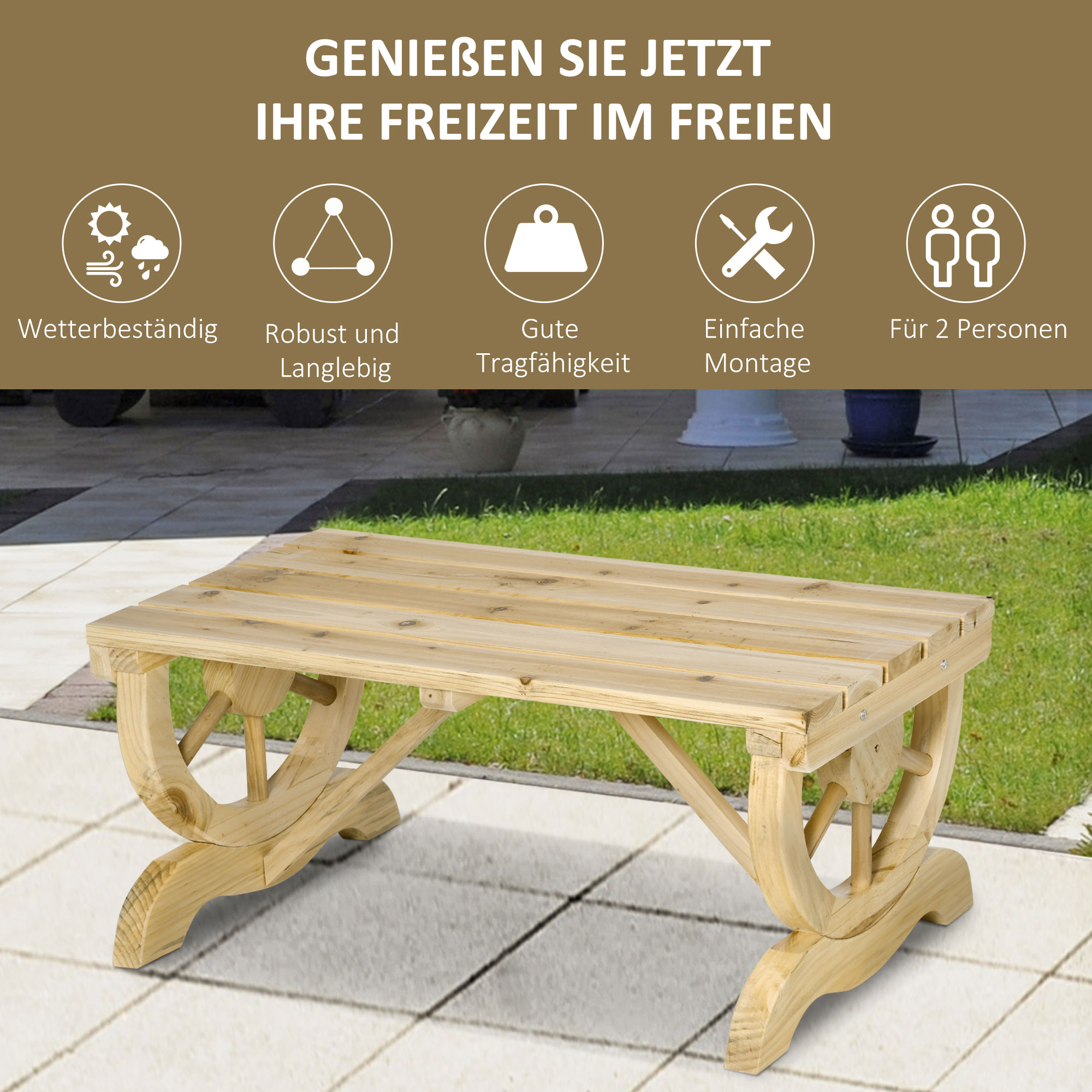 Gartenbank Holz Wetterfest Sitzbank Gartenmöbel Rustikale Bank Natur 98 x 50 x 39,5 cm