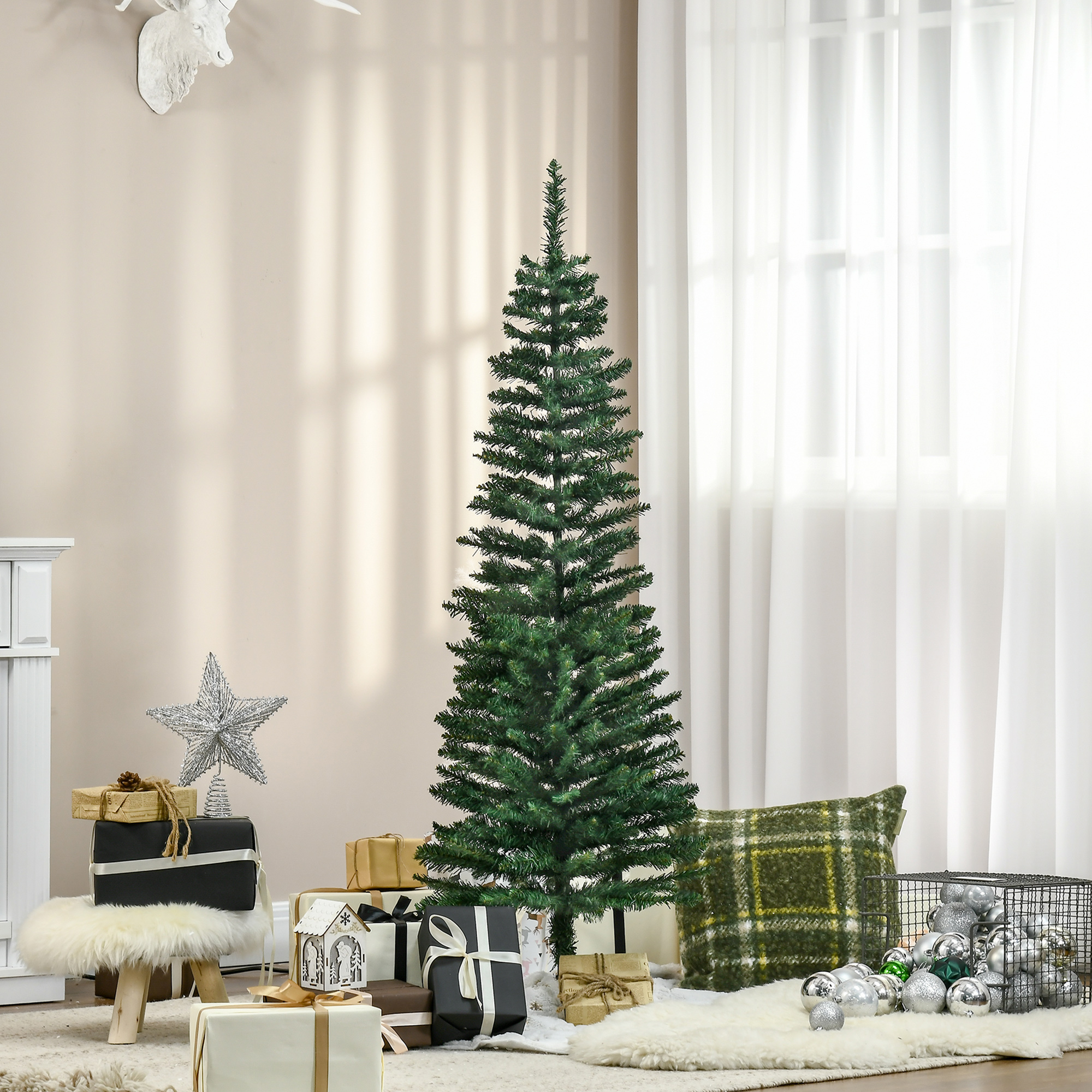 Weihnachtsbaum künstliche Künstliche Tanne Christbaum, inkl Ständer Weihnachtsstern 1,5 m, Grün
