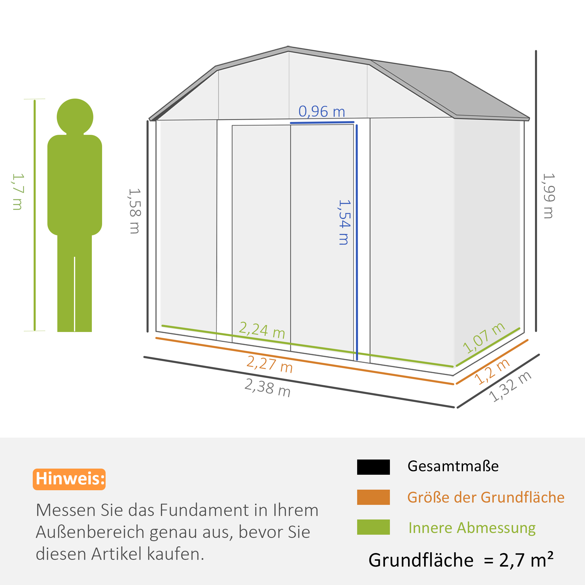 Gartenhaus Geräteschuppen Gartenschuppen, wetterbeständig, 2 Fenster, 2 Türen, 238 x 132 x 198,5 cm, Dunkelgrau