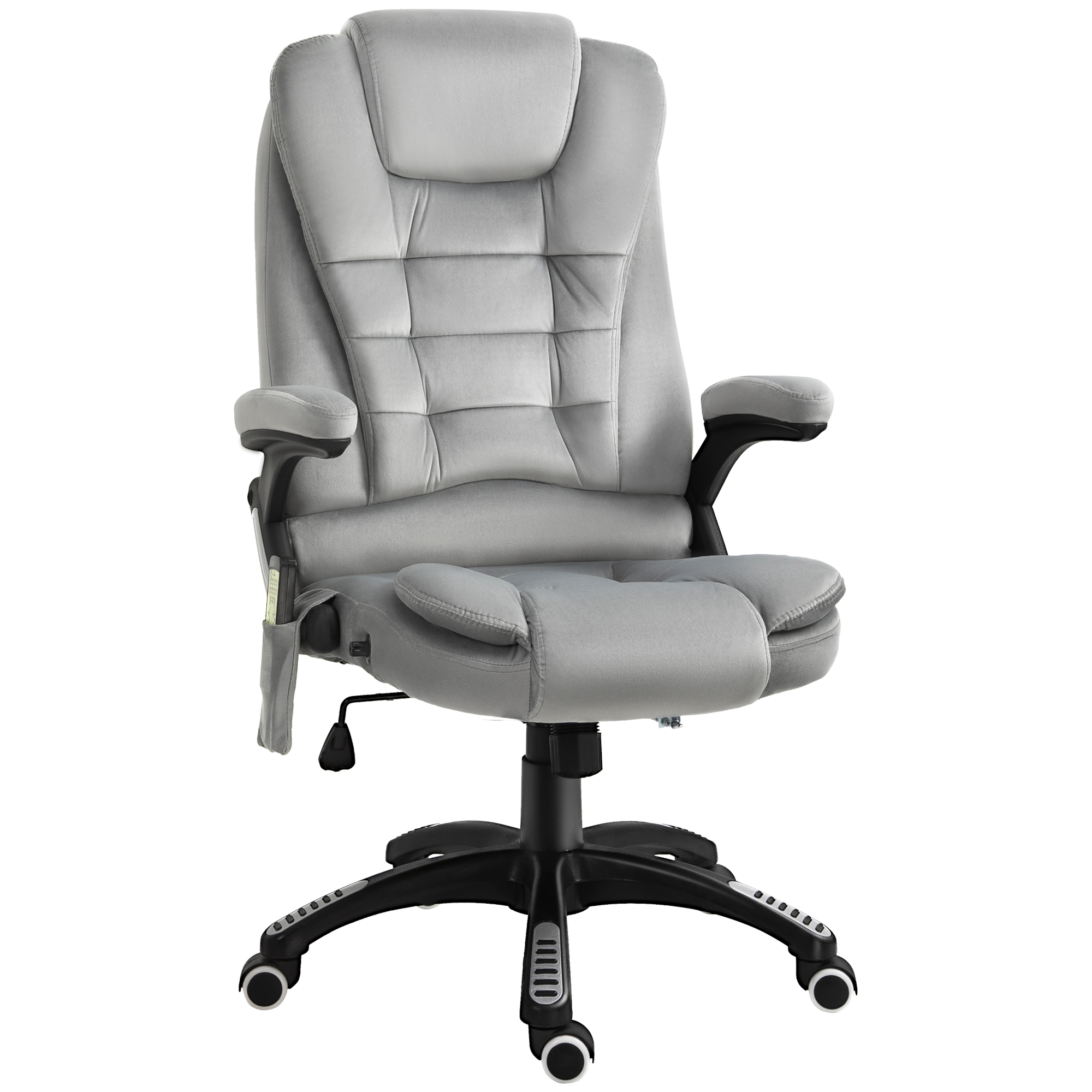 Bürostuhl mit Massagefunktion Ergonomischer Chefsessel mit Heizfunktion, Liegefunktion, Wippfunktion Höhenverstellbar 360° Drehbar Computerstuhl mit Seitentasche, Samtoptik, Grau