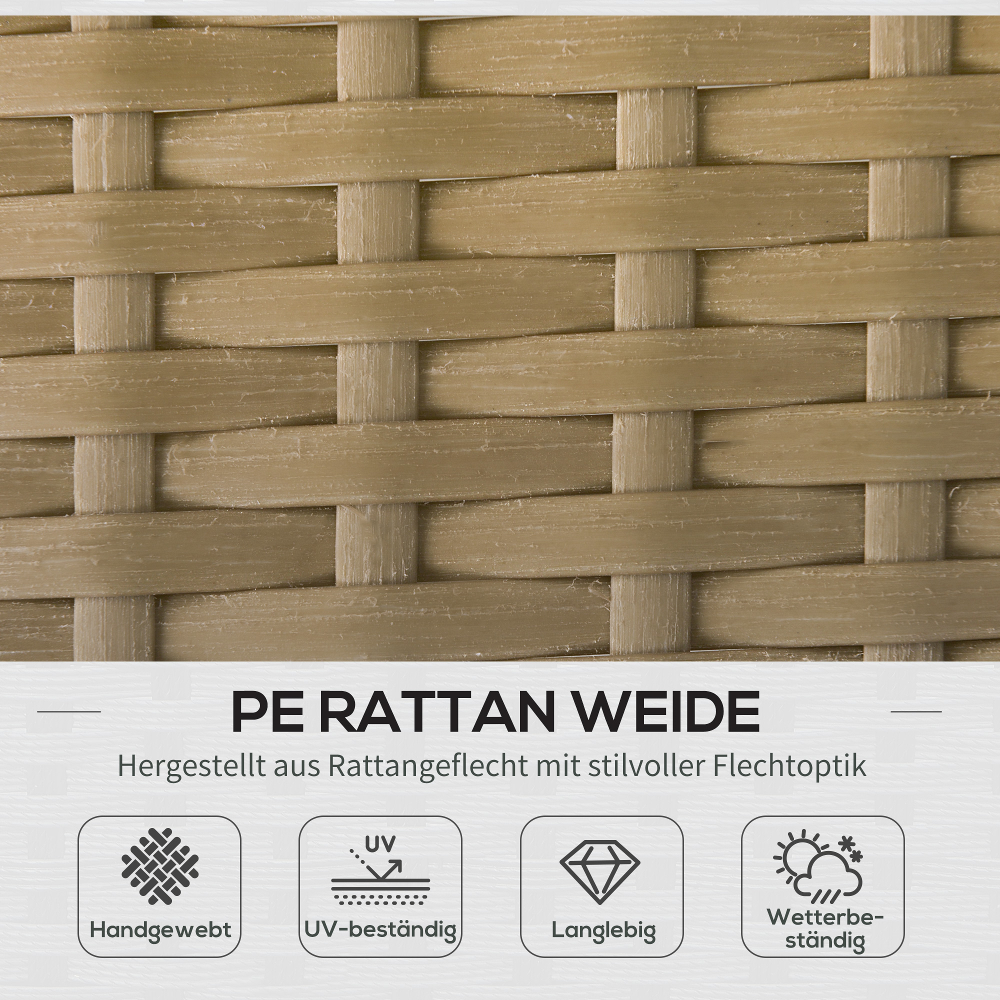 3 tlg. Rattan Gartenmöbel-Set, PE-Rattan, 1 Ecksofa, 1 Liege, inkl. Kissen, wetterbeständig, Kaffee +Creme
