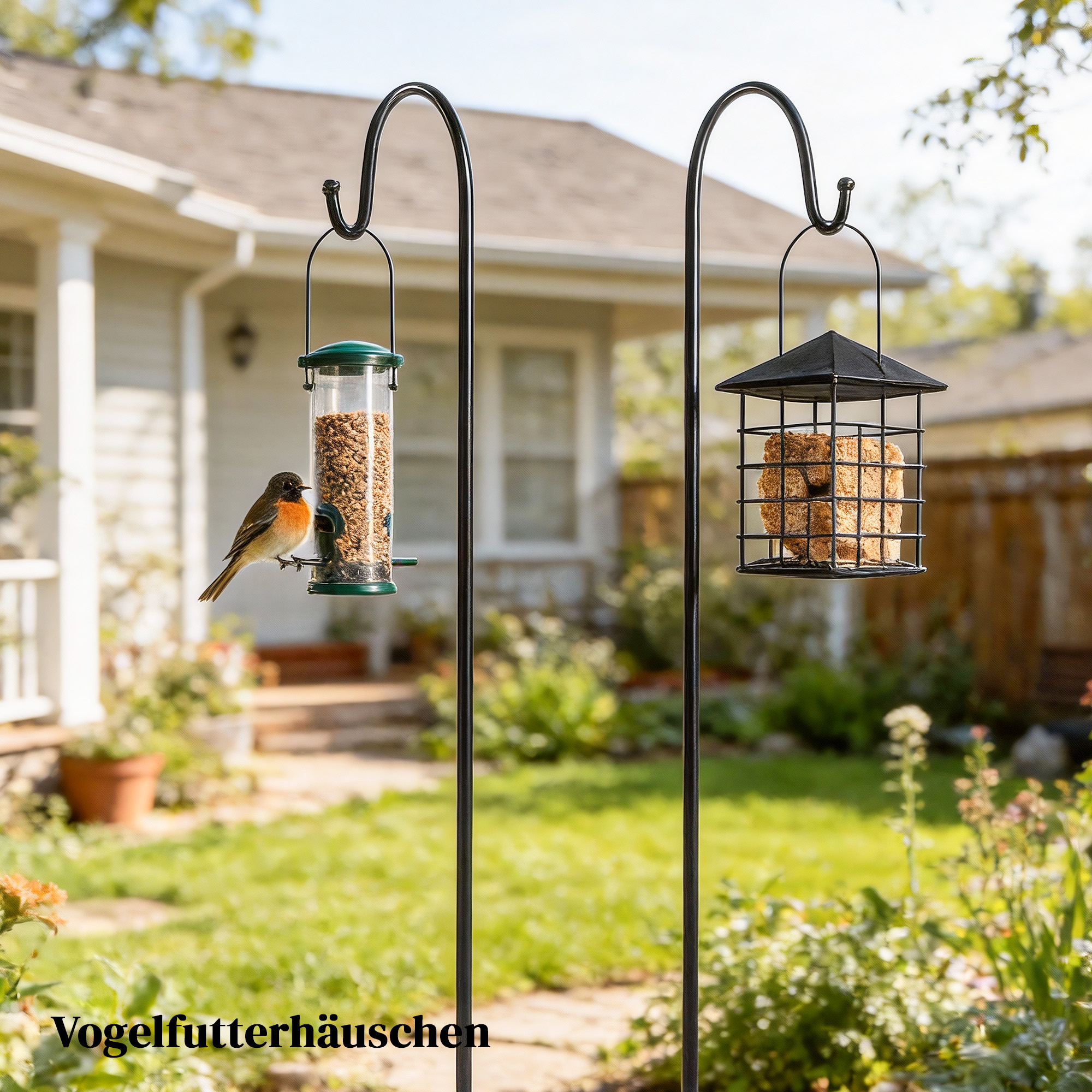 Schäferhaken 160cm, 2 Stück Hirtenhaken mit 5 Zinken Haken Laternenstab für Solarleuchten Pflanzkörbe Schwarz