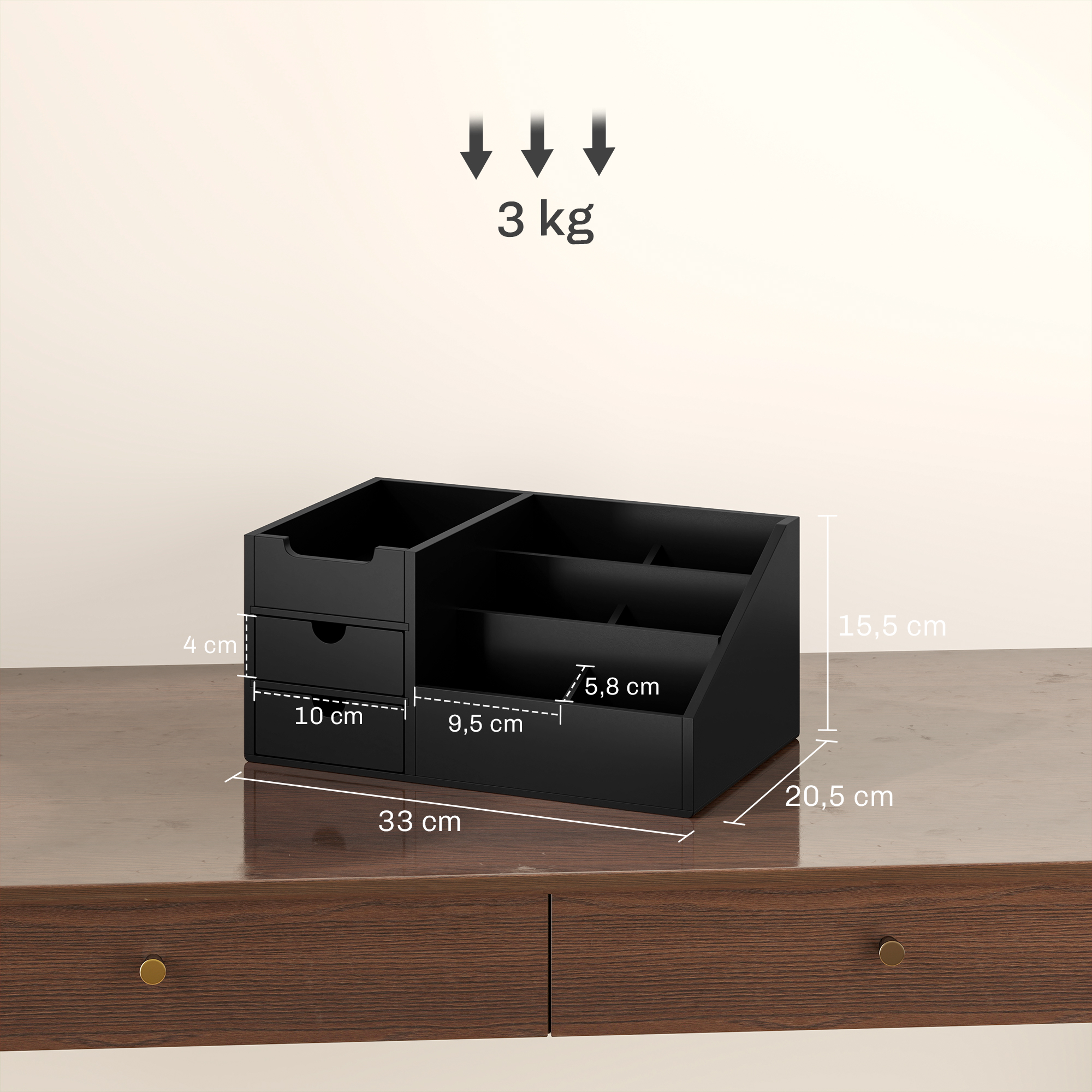 Schreibtischorganizer 2 Schubladen Aufbewahrungsbox Büro Box Organisation Schwarz 33 x 20,5 x 15,5 cm