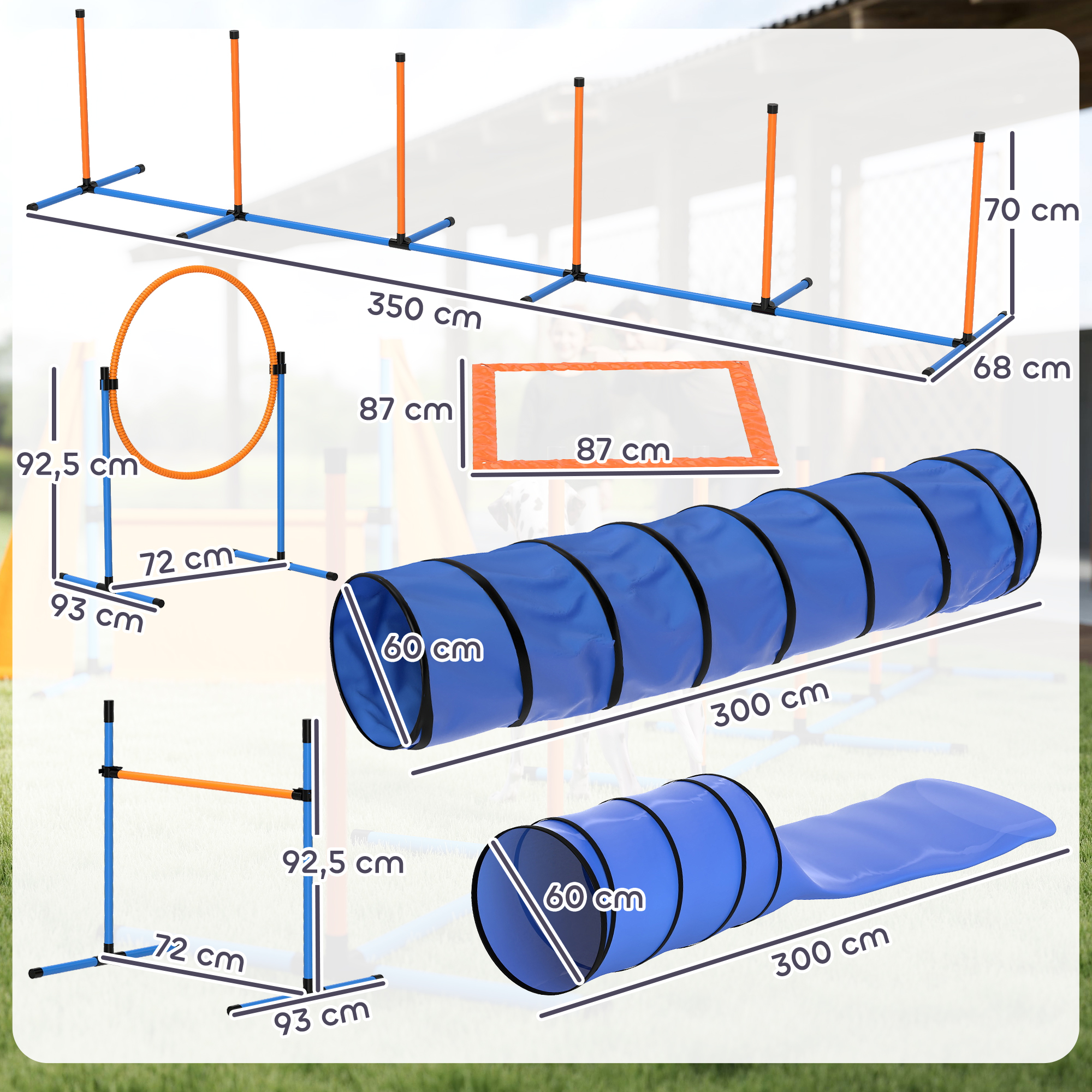 Agility Set Hunde 11-teilig Agility-Ausrüstung für Hunde mit 2 Tunnel Höhenverstellbar Sprungring & Hürden Slalomstange