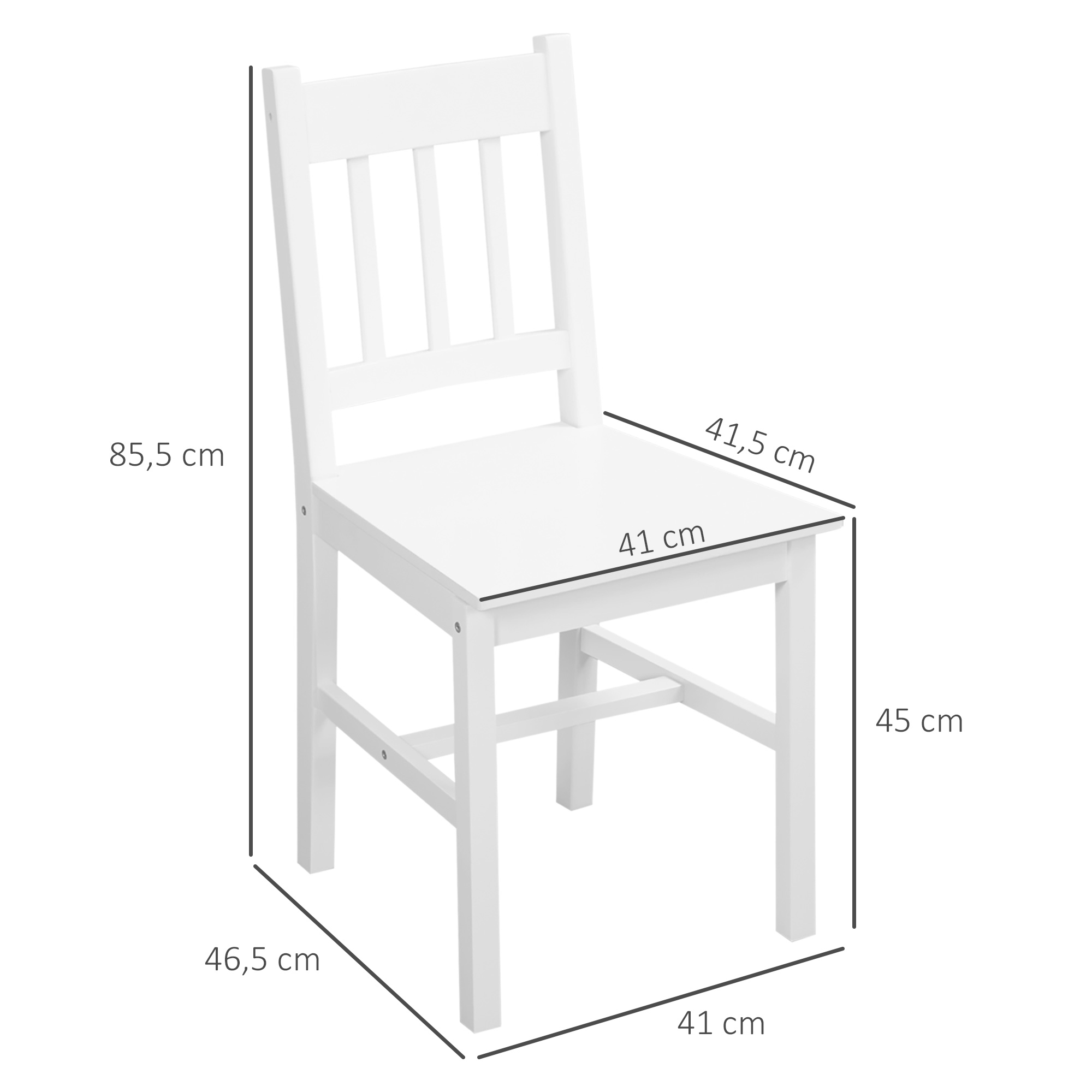 2er-Set Esszimmerstühle Küchenstühle Stühle, Massivholz, 41 cm x 46,5 cm x 85,5 cm, Weiß