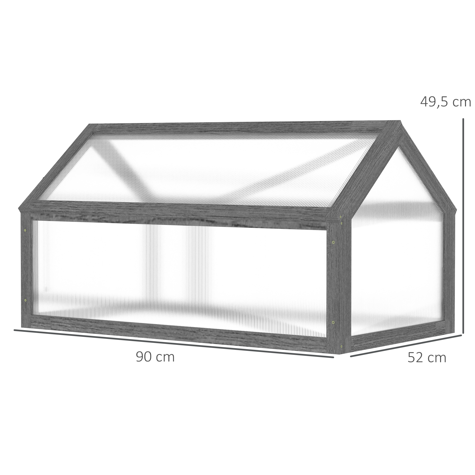 Mini-Gewächshaus, Kompaktes Pflanzenhaus aus Holz, Polycarbonat-Platten, Belüftungsöffnung, 90L x 52B x 49,5H cm, Grau