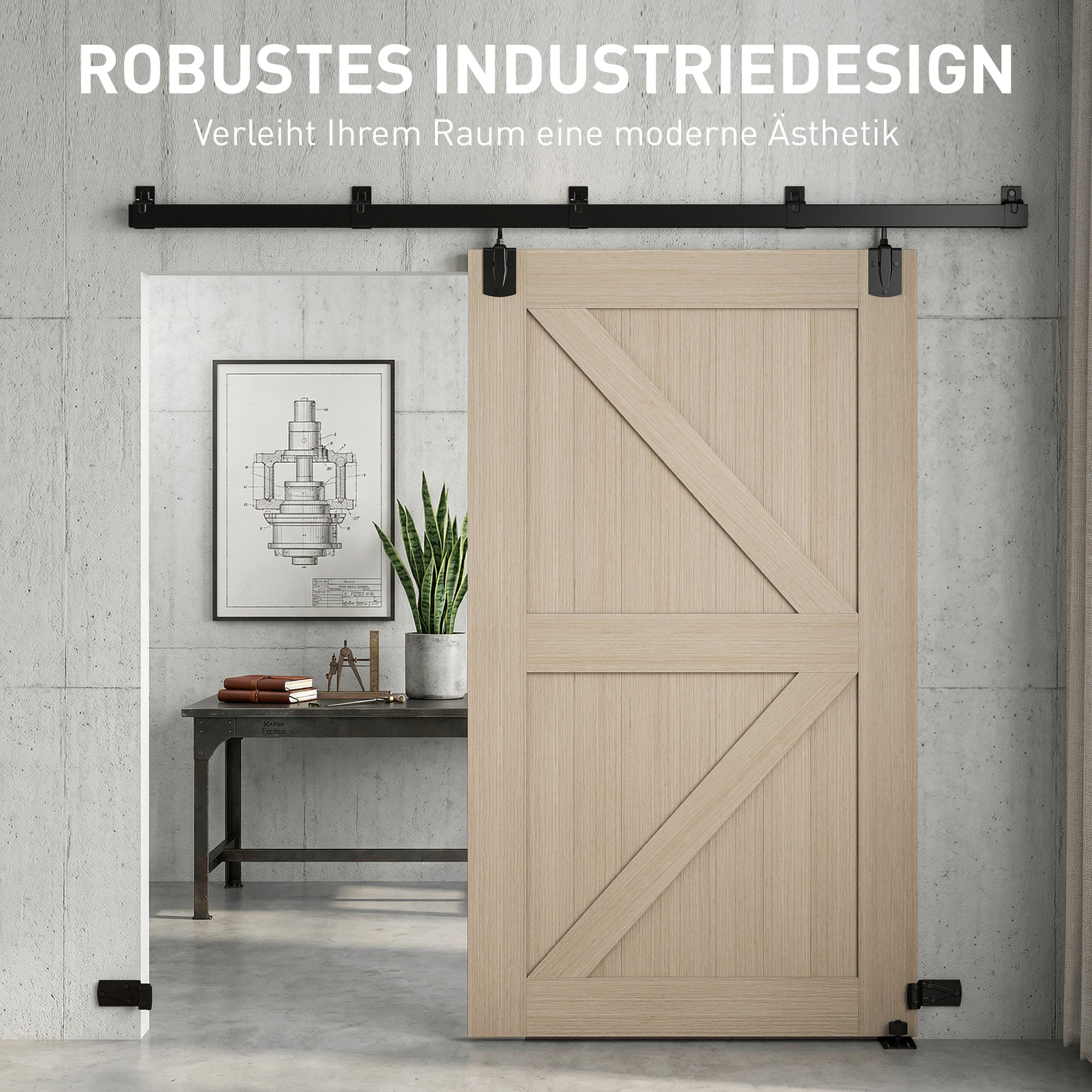 Schwerlast Schiebetür-Hardware-Set 244 cm Schwarz für Einzeltüren