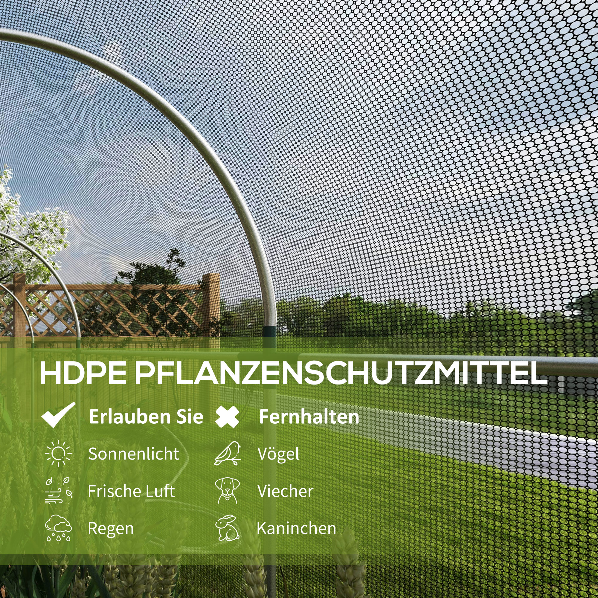 Vogelschutznetz, Pflanzenschutz, robust, Tür mit Reißverschluss, 120x360x188 cm, Schwarz/Silber