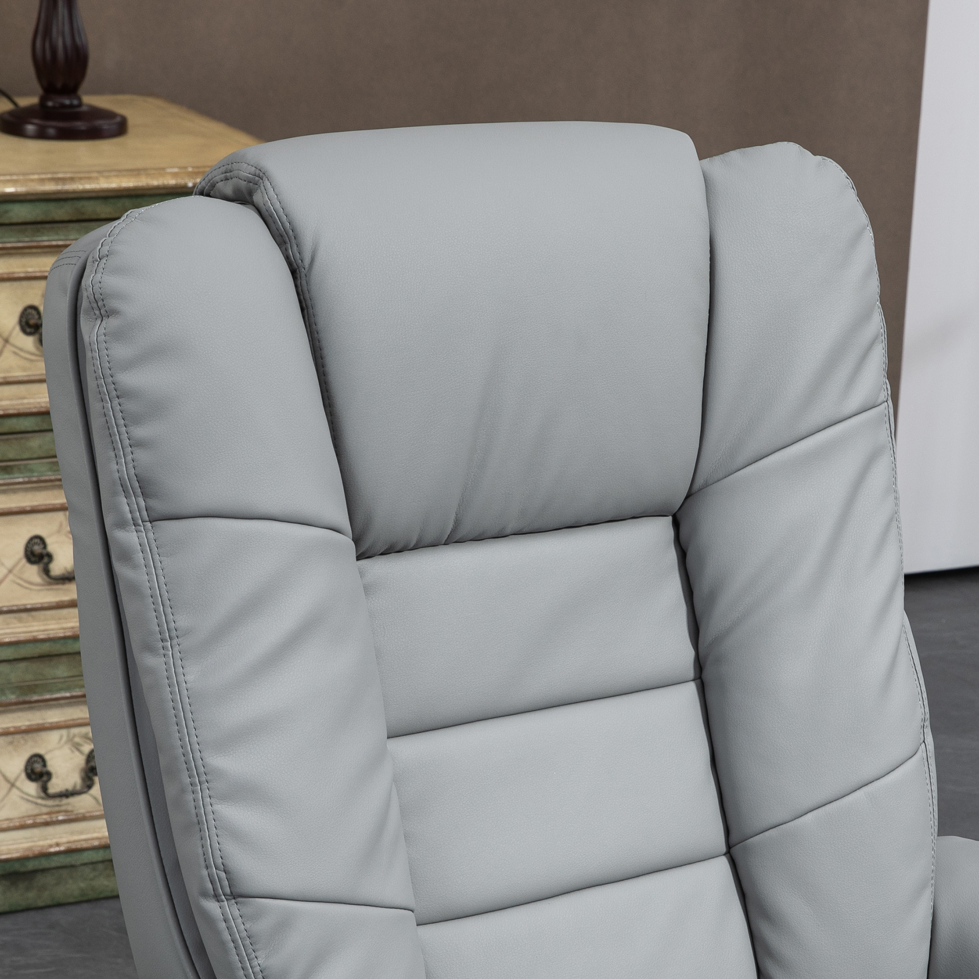 Relaxsessel mit Hocker, Liegesessel, drehbar, neigbare Lehne, Lederoptik, bis 130 kg, Grau