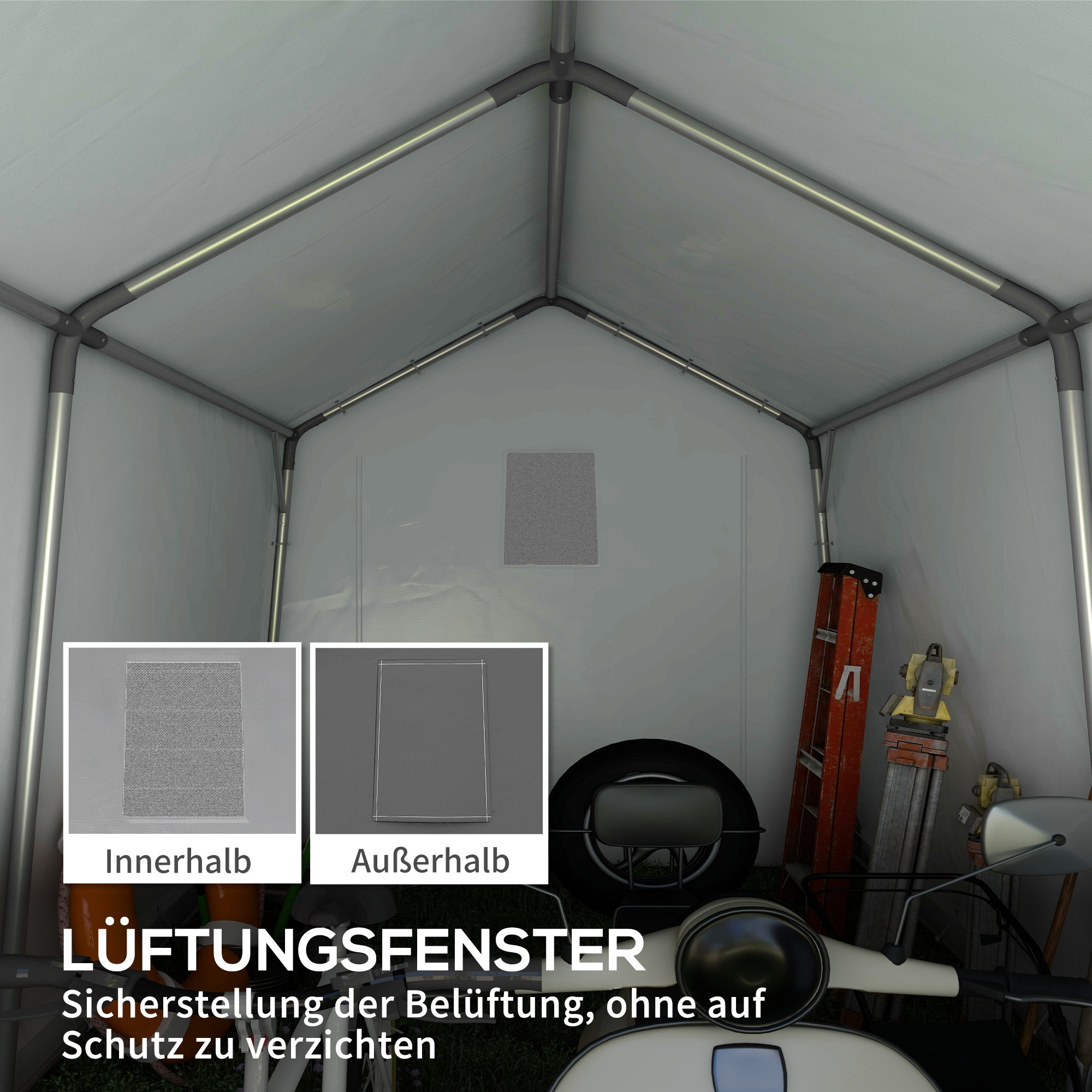 Carport Zeltgarage 3x3 m Wasserdicht Garagenzelt mit Rolltür Belüftungsfenster Verlängerte Kanten Dunkelgrau