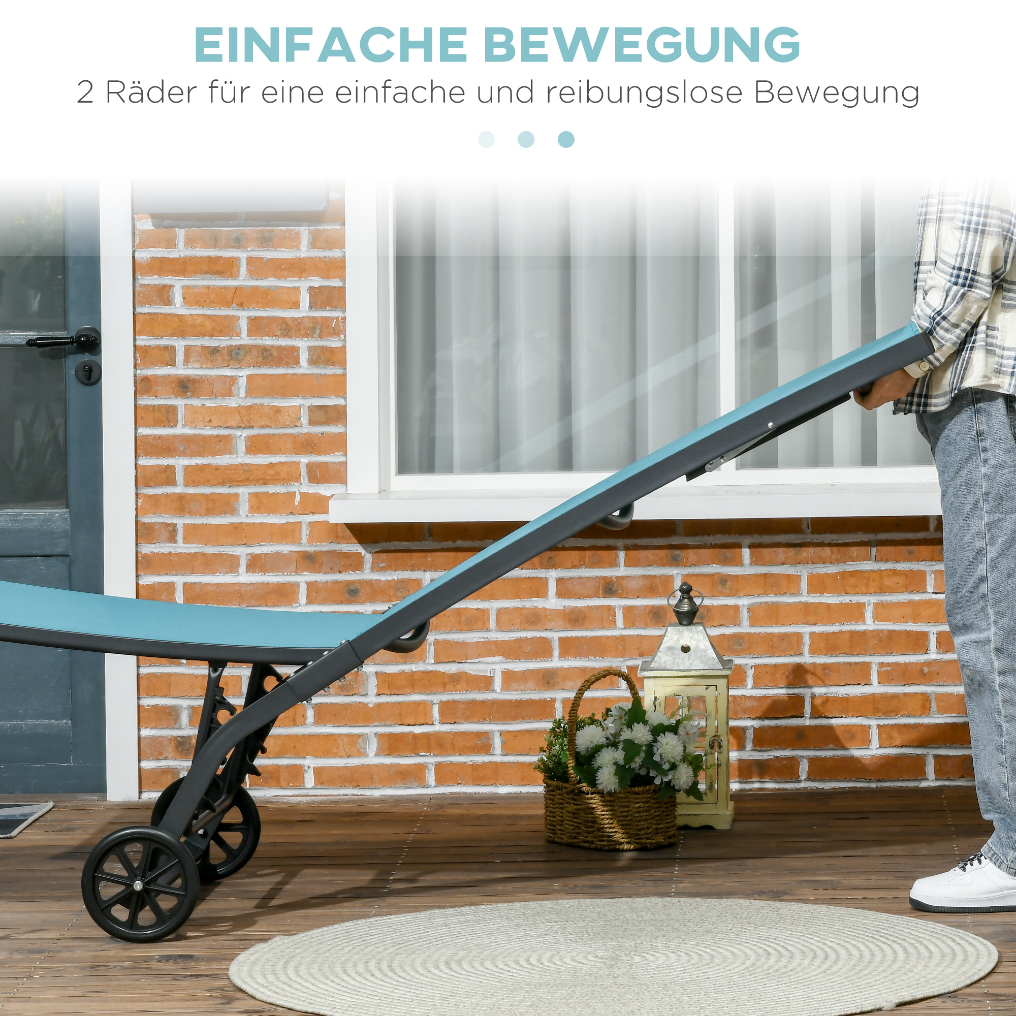 Sonnenliege, 5-stufig verstellbare Rücklehne, atmungsaktiver Stoff, Aluminiumrahmen, blau, 195 x 66 x 34 cm