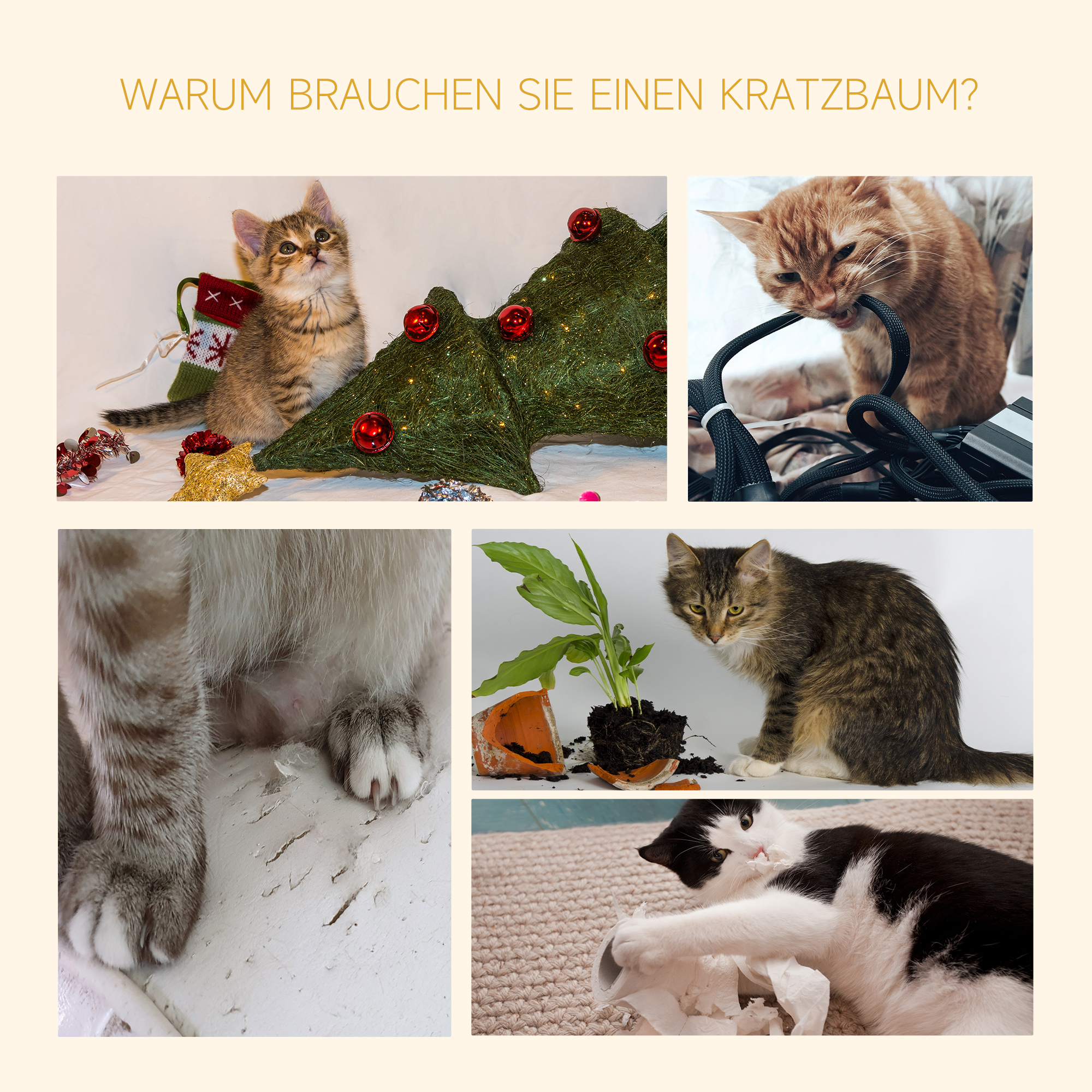 Kratzbaum Deckenhoch höhenverstellbar, stabiler Katzenbaum mit Sisalsäulen, Katzen Kletterbaum, Grau, 40 x 34 x 230-260 cm