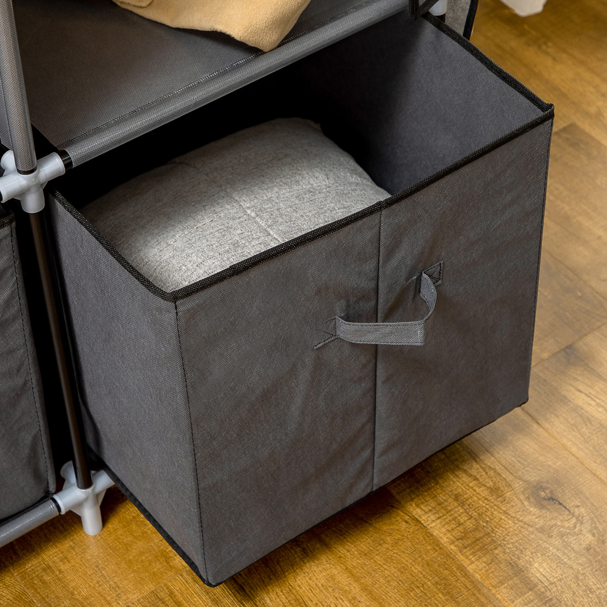 Stoffschrank aus Vlies, Faltschrank, inkl. 3 Schubladen, 125 cm x 43 cm x 162,5 cm, Grau