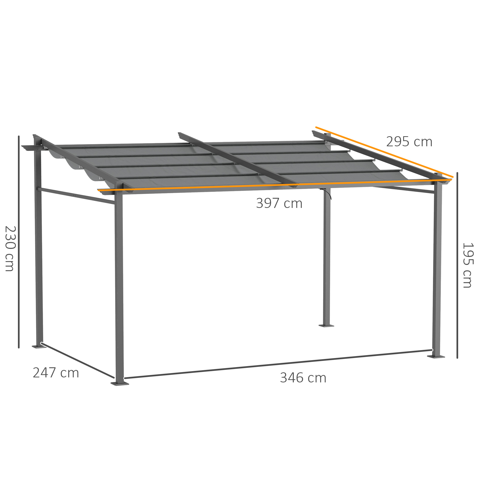 Pergola, inklusive Befestigungsmaterial, ausziehbares Dach, 3,97 m x 2,95 m x 2,3 m, Dunkelgrau
