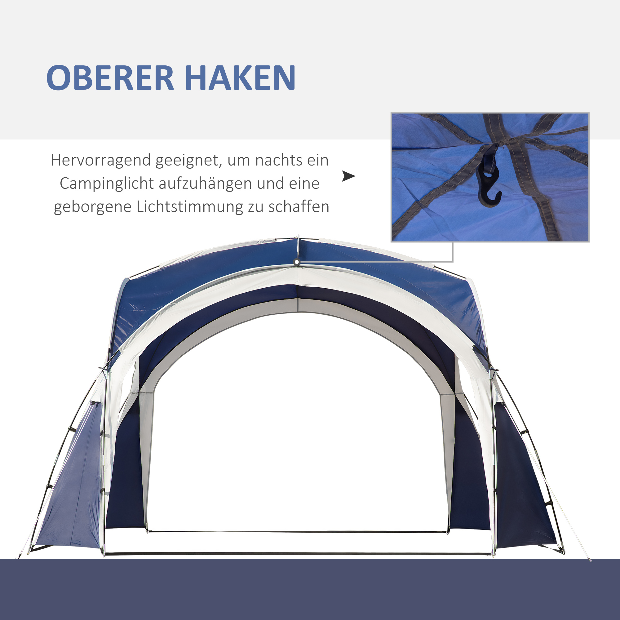 Kuppelzelt für 6-8 Personen, Pavillon, Schutz vor Sonne und Nieselregen, 3,5 x 3,5 x 2,22 m, Blau