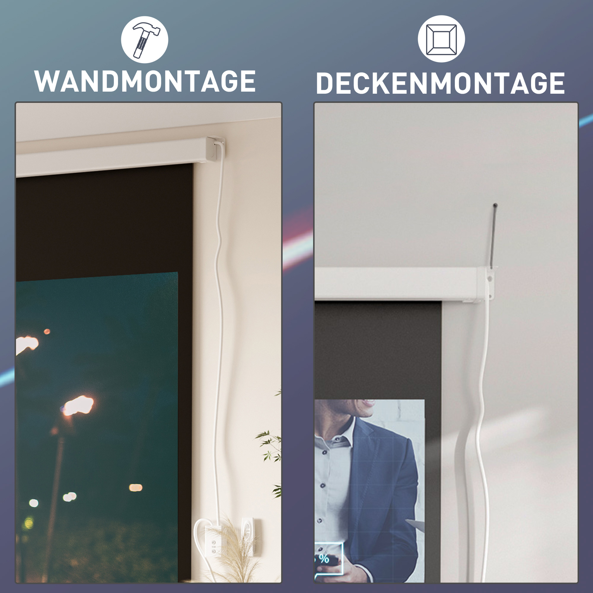 Beamer Leinwand 247 x 168 cm 100 Zoll 16:9 HD 4K Projektionsleinwand Elektrisch mit Fernbedienung, Weiß