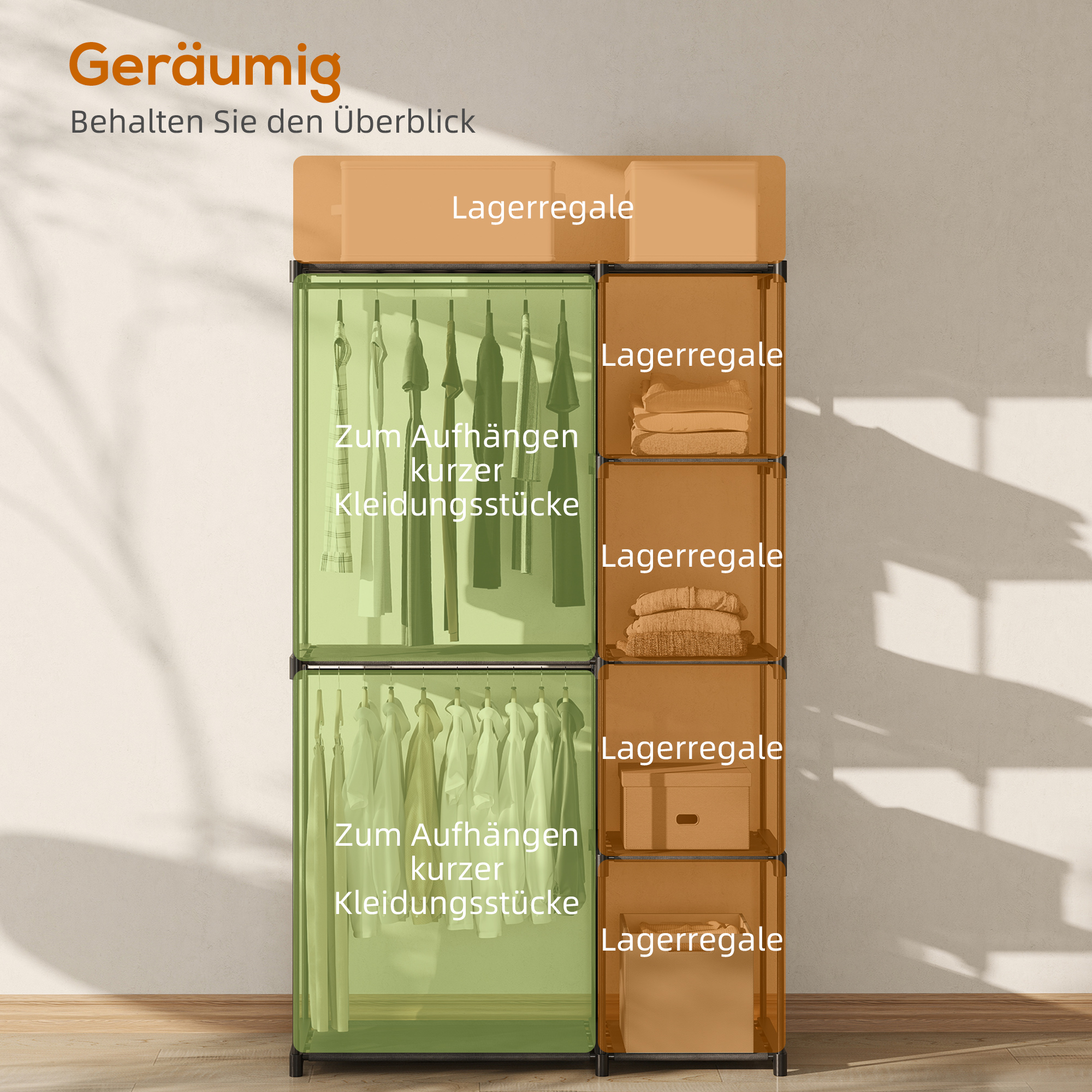 Tragbarer Kleiderständer, Metallrahmen, Stoffregale, viel Platz, Schwarz