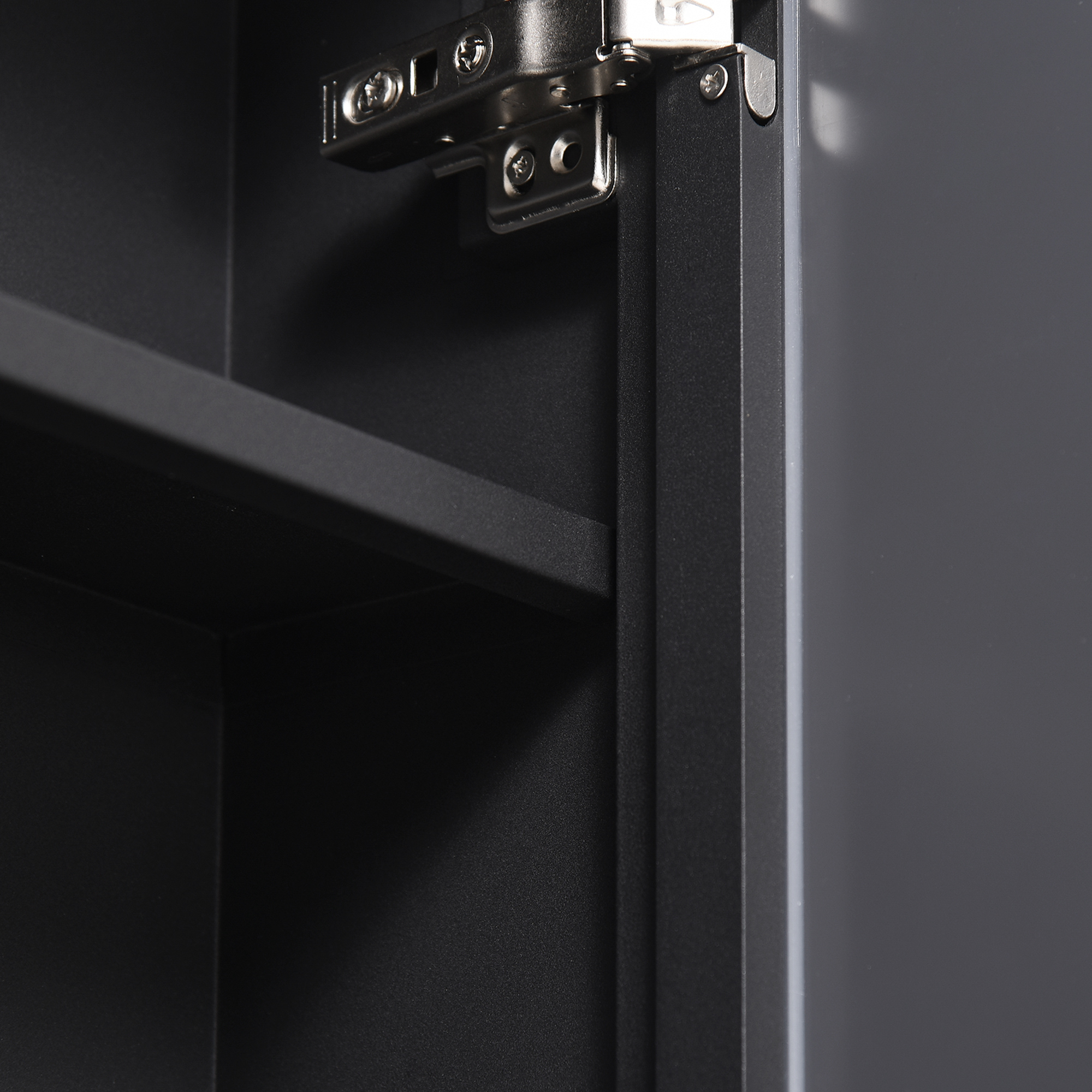 Spiegelschrank, 3 Regalfächer, weiche Scharniere, Stahlgehäuse, schwarz, 40 x 15 x 60 cm