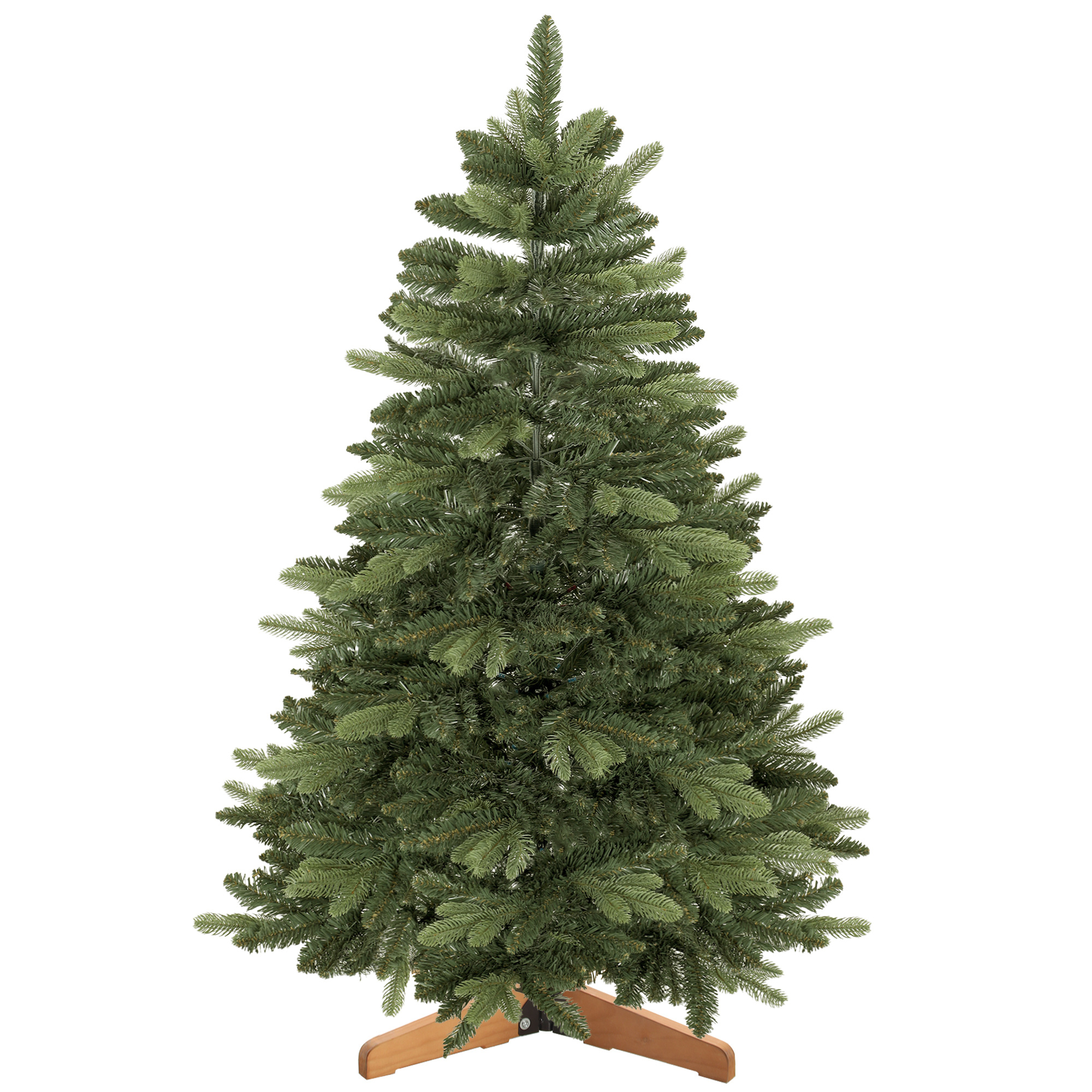 künstlicher Weihnachtsbaum 150 cm, Edeltanne, voll mit Klappästen, 525 Spitzen, faltbarer Holzständer, Grün