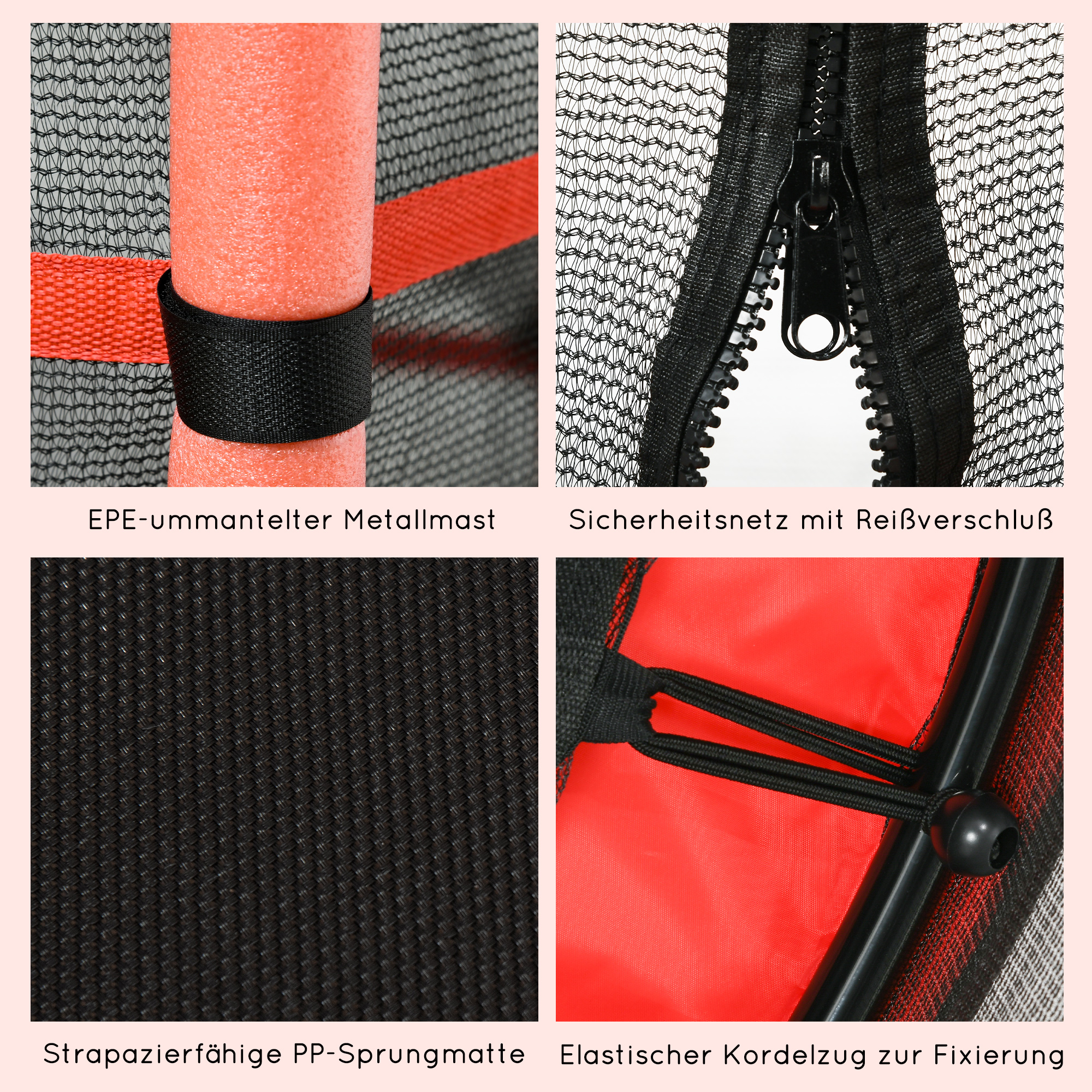 Trampolin für Kinder, Ø163 cm, mit Sicherheitsnetz, für drinnen und draußen, Belastung bis 50 kg, Stahl, Kunststoff, Rot