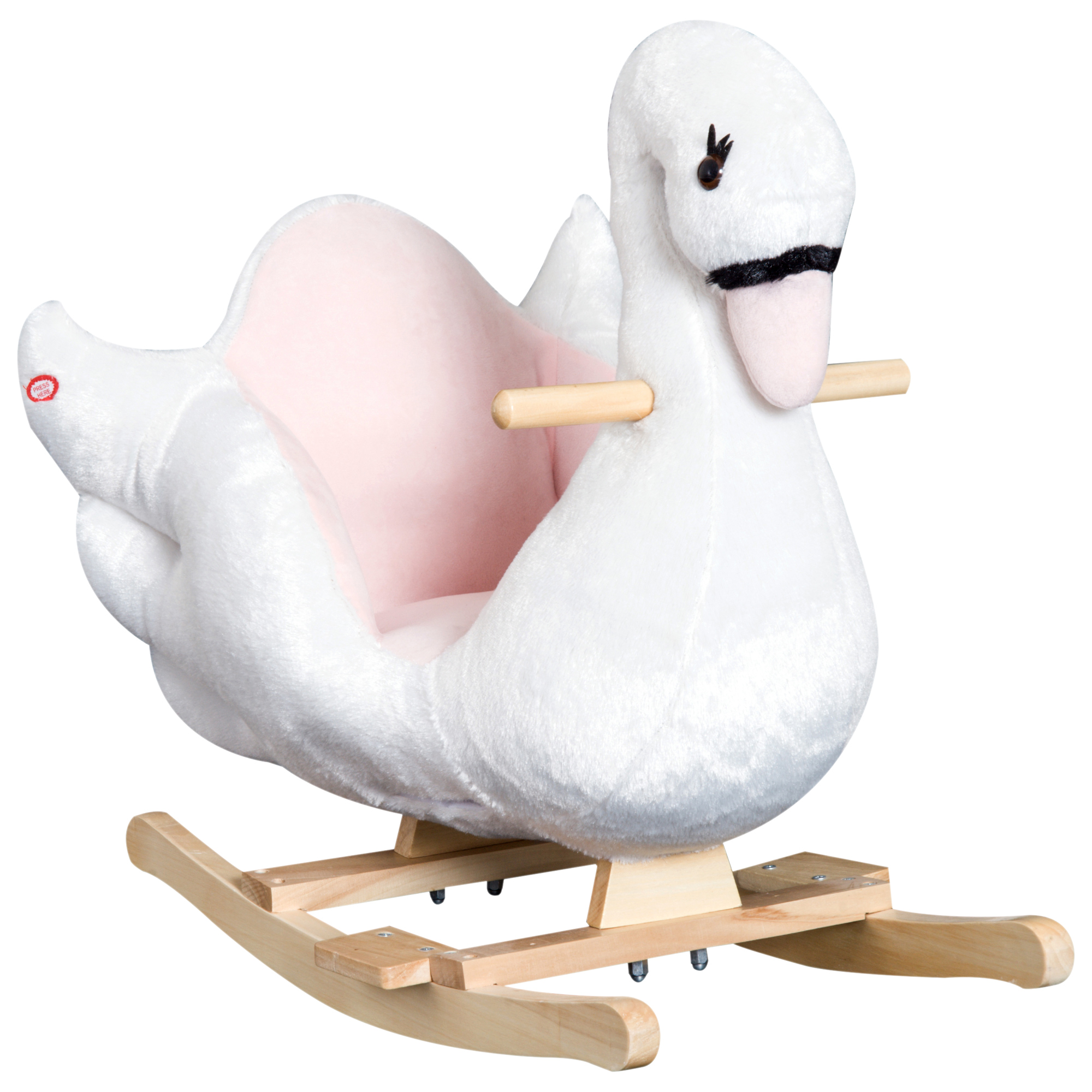 Schaukeltier Schaukelpferd mit Sicherheitsgurt Musik, 55 cm Baby Schaukel aus weichem Plüsch Schaukelspielzeug Spielzeug Wippe für Baby Kinder Kleinkinder ab 18 Monate Holz