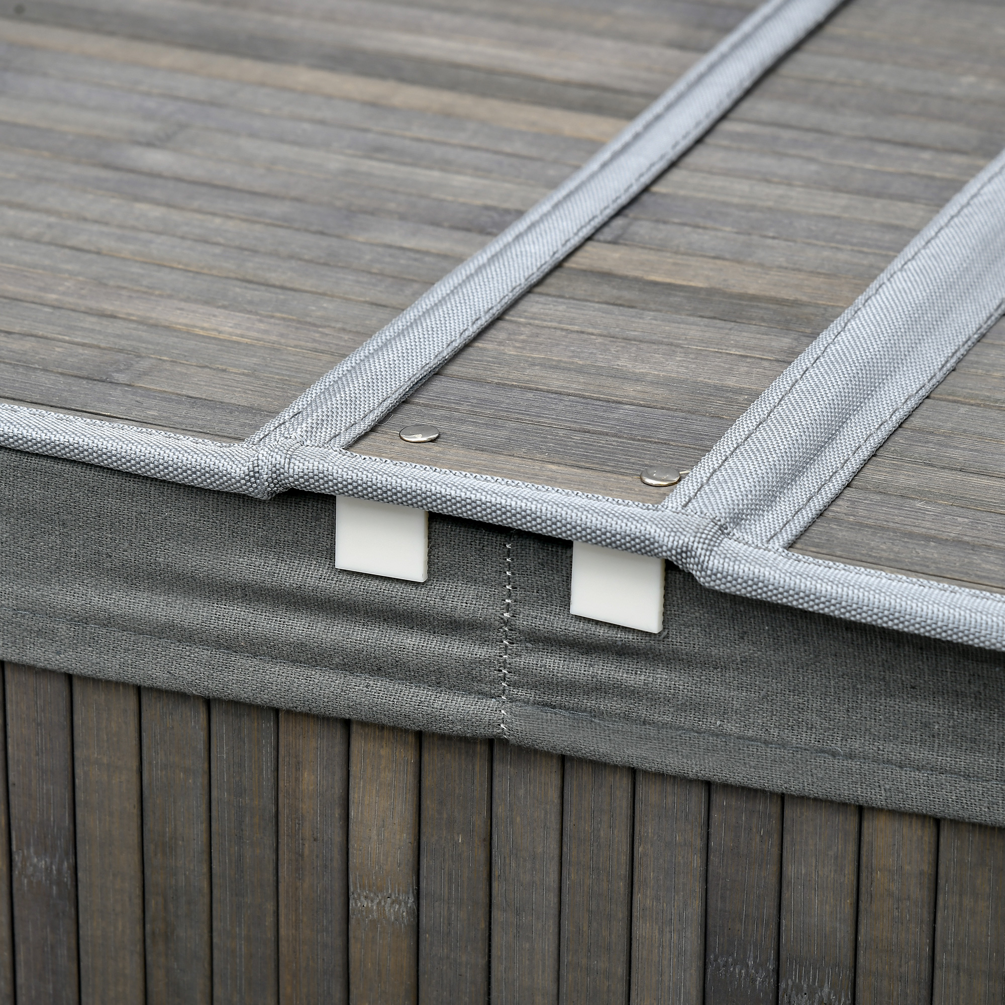 100 L Wäschekorb mit Deckel, Griff, 2 Abschnitte, herausnehmbarer Wäschesack, für Schlafzimmer, Badezimmer, Bambus, Grau