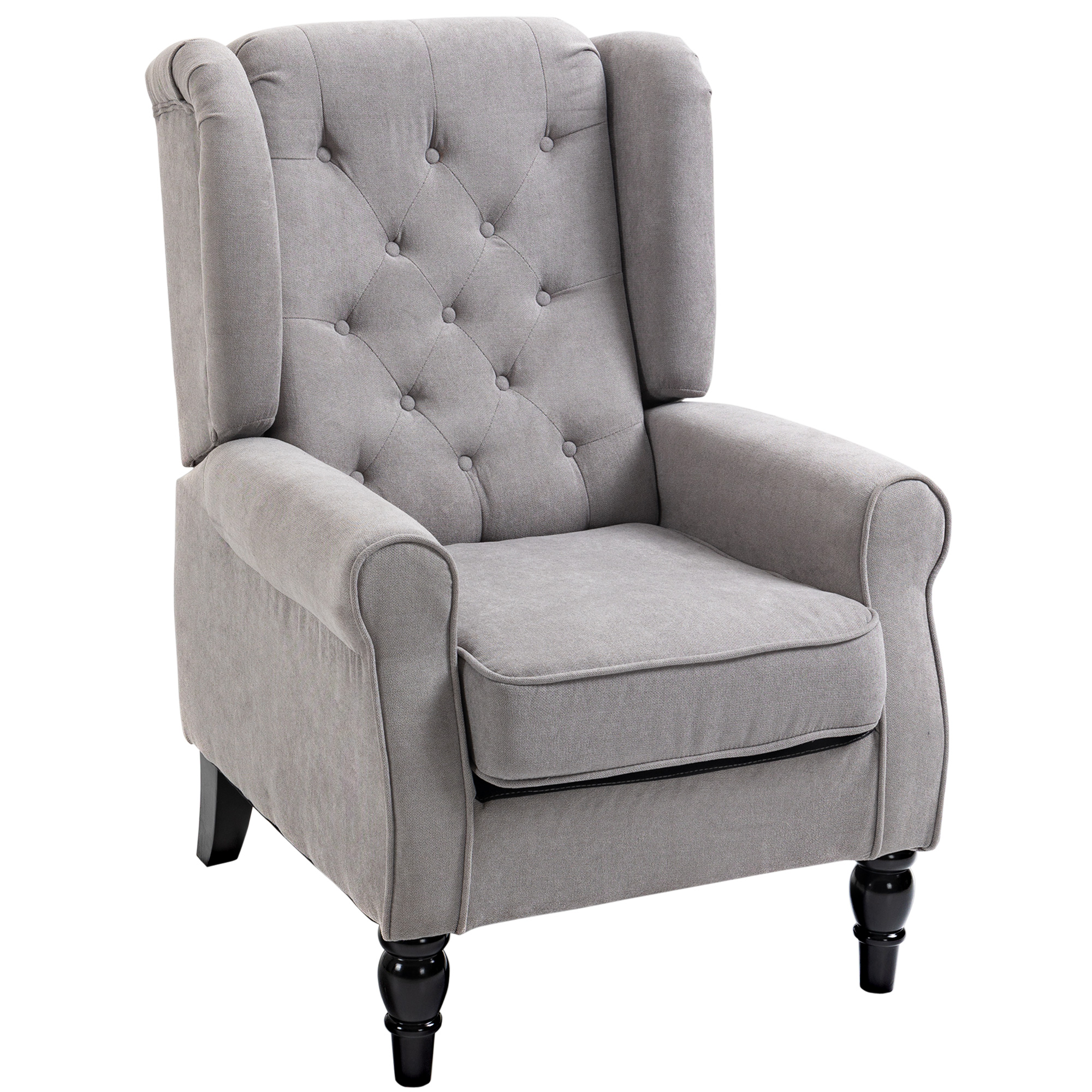 Ohrensessel Sessel mit Tufting, hoher Rückenlehne, Gepolstert Loungesessel mit abgerundeten Armlehnen, Holzbeine, für Schlafzimmer, Wohnzimmer, bis 160 kg, Grau