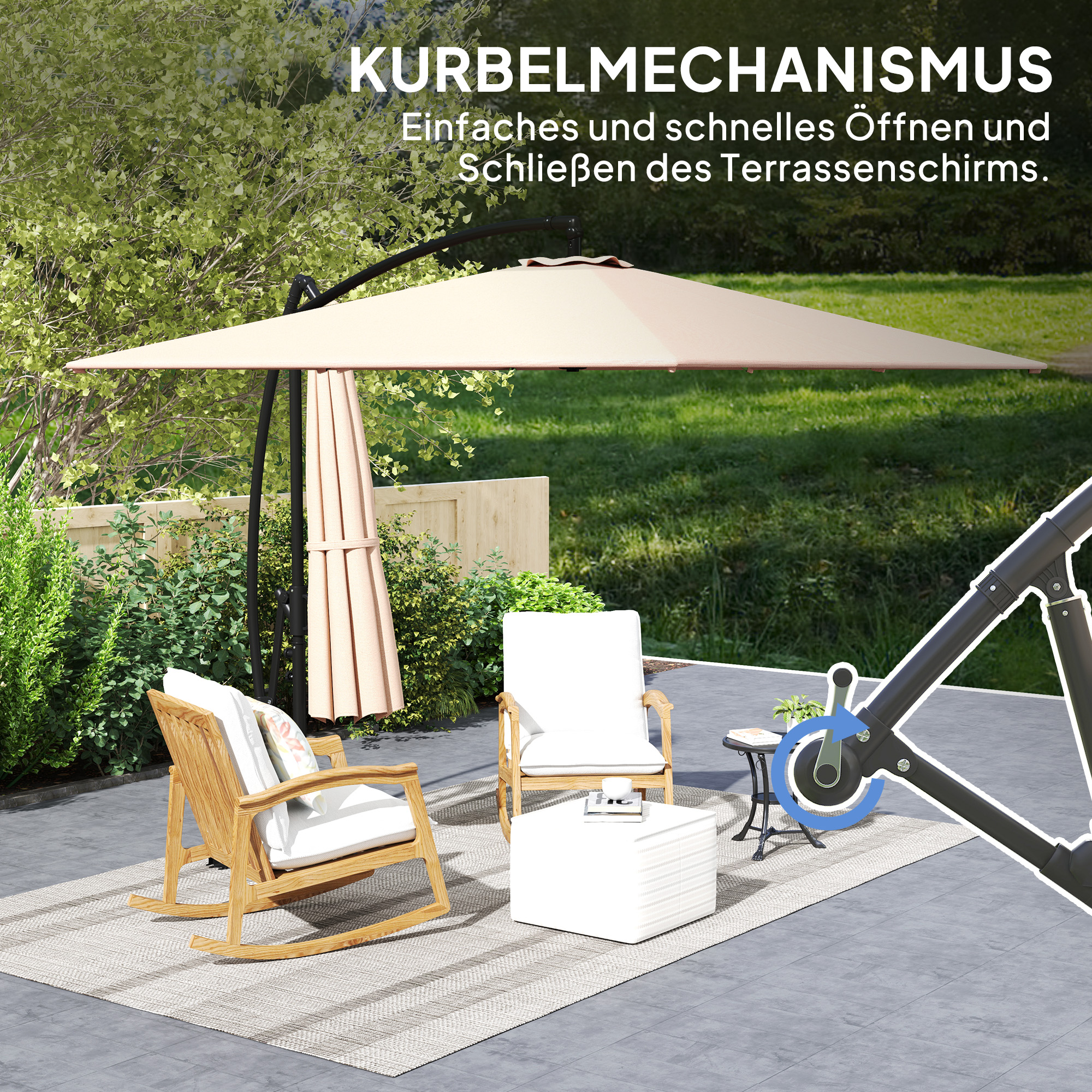 Ampelschirm Ø260 cm Sonnenschirm mit UV-Schutz 50 wasserabweisend Kurbelschirm mit Ständer, Khaki