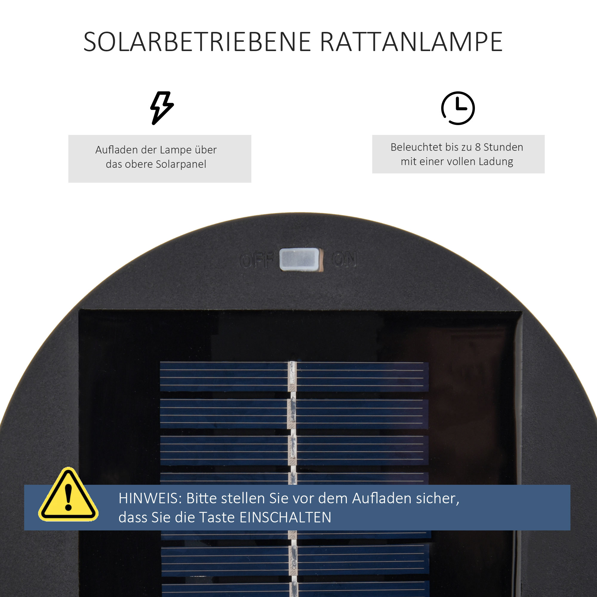 Gartenleuchte, Außenlampe, solarbetrieben, 8 Stunden Betrieb, Automatikmodus, Rattanoptik, 21,5 x 21,5 x 61 cm