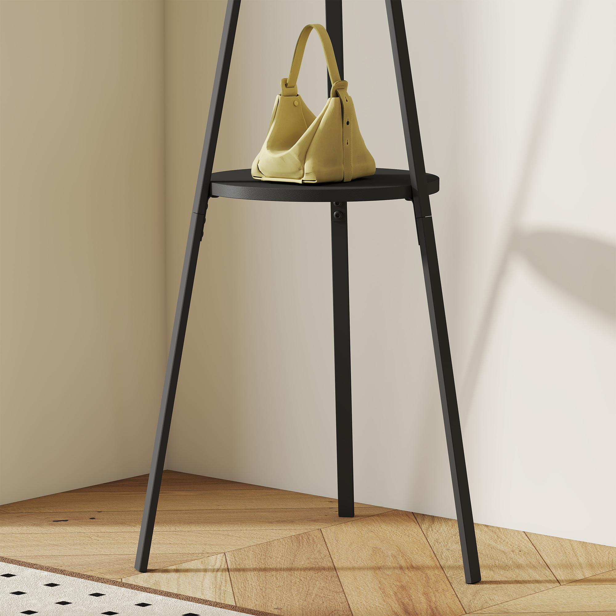 Garderobenständer Kleiderständer mit Ablage und 8 Haken Jackenständer Moderner Garderobe für Kleidung Hut Tasche, Wohnzimmer, Schwarz