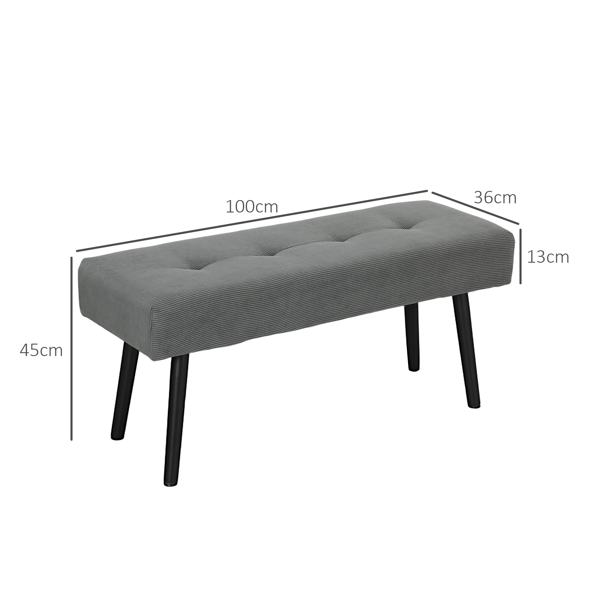 Sitzbank Polsterbank mit Cordbezug, Bettbank mit Metallbeine, Schuhbank 100 x 36 x 45 cm Grau