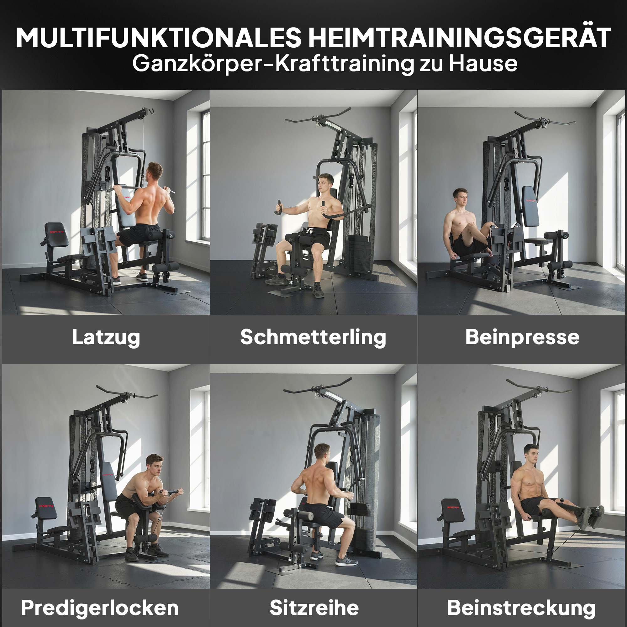 Kraftstation Fitnessstation mit Latzug Butterflystange 65kg Gewichten Seil bis zu 120kg