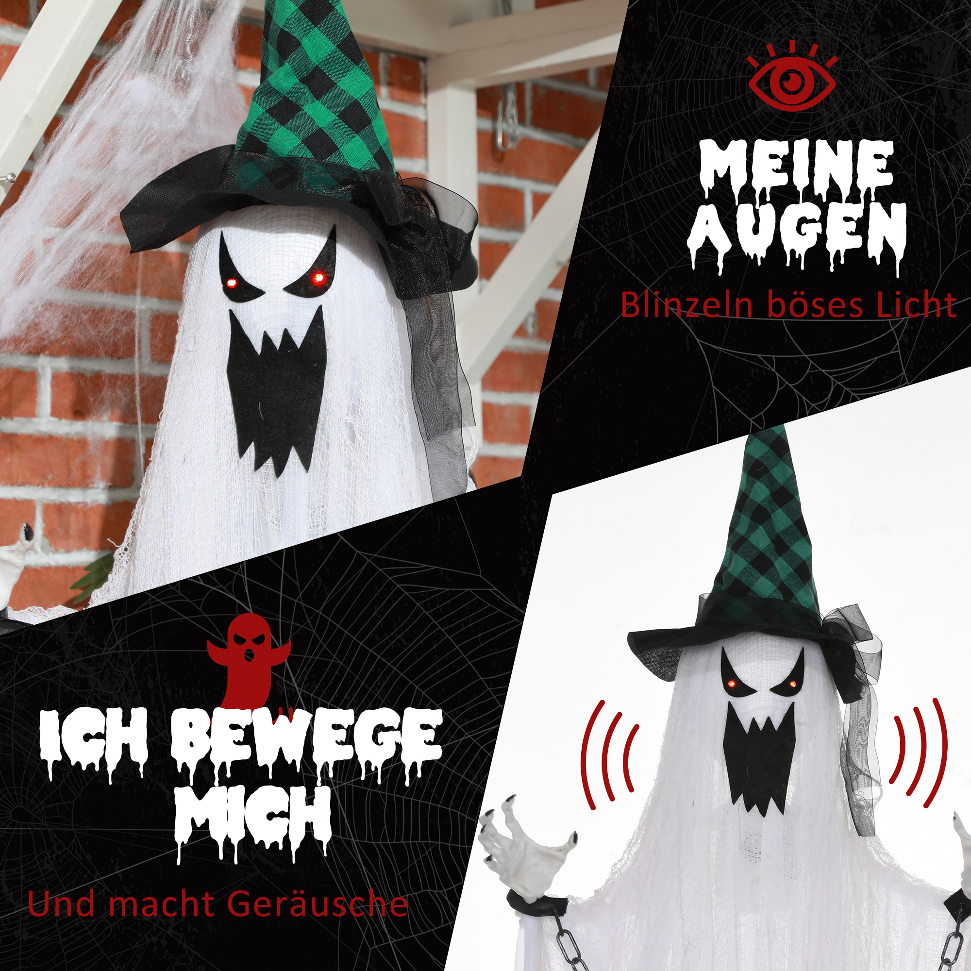 Geister-Dekoration für Halloween, Grusel-Heulen und Bewegung, batteriebetrieben Geister-Dekoration für Halloween, Grusel-Heulen und Bewegung, batteriebetrieben