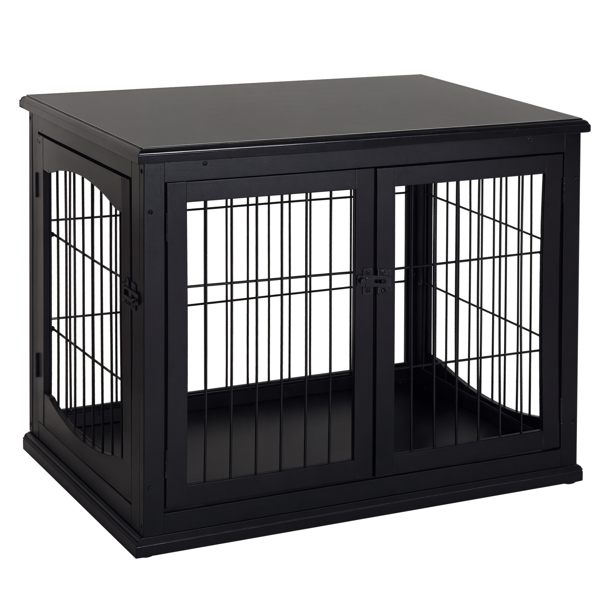 Transportbox für Hunde 58,5 cm x 81 cm x 66 cm Türen, MDF-Holz Eisen, 58, 5 cm x 81 cm x 66 cm, Schwarz