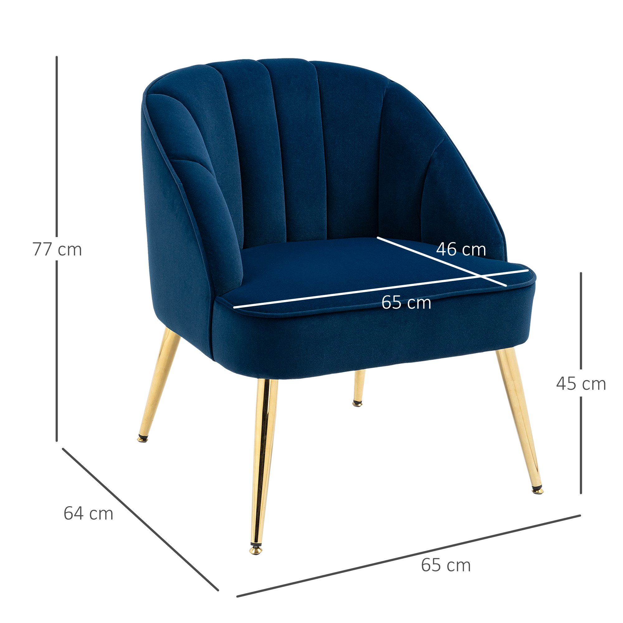 Sessel in Retrodesign, Lesesessel, Akzentsessel, Samtoptik, Blau + Gold