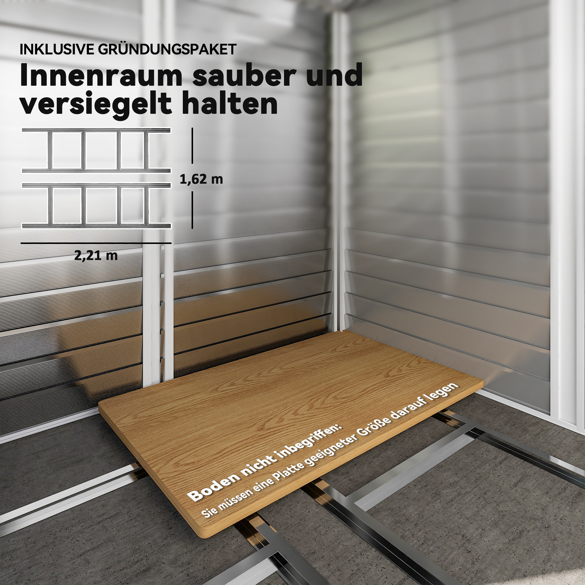 Geräteschuppen, aus Metall, wetterfest & rostfrei, abschließbar,  2,40 x 2,06 x 1,98 m, Dunkelgrau
