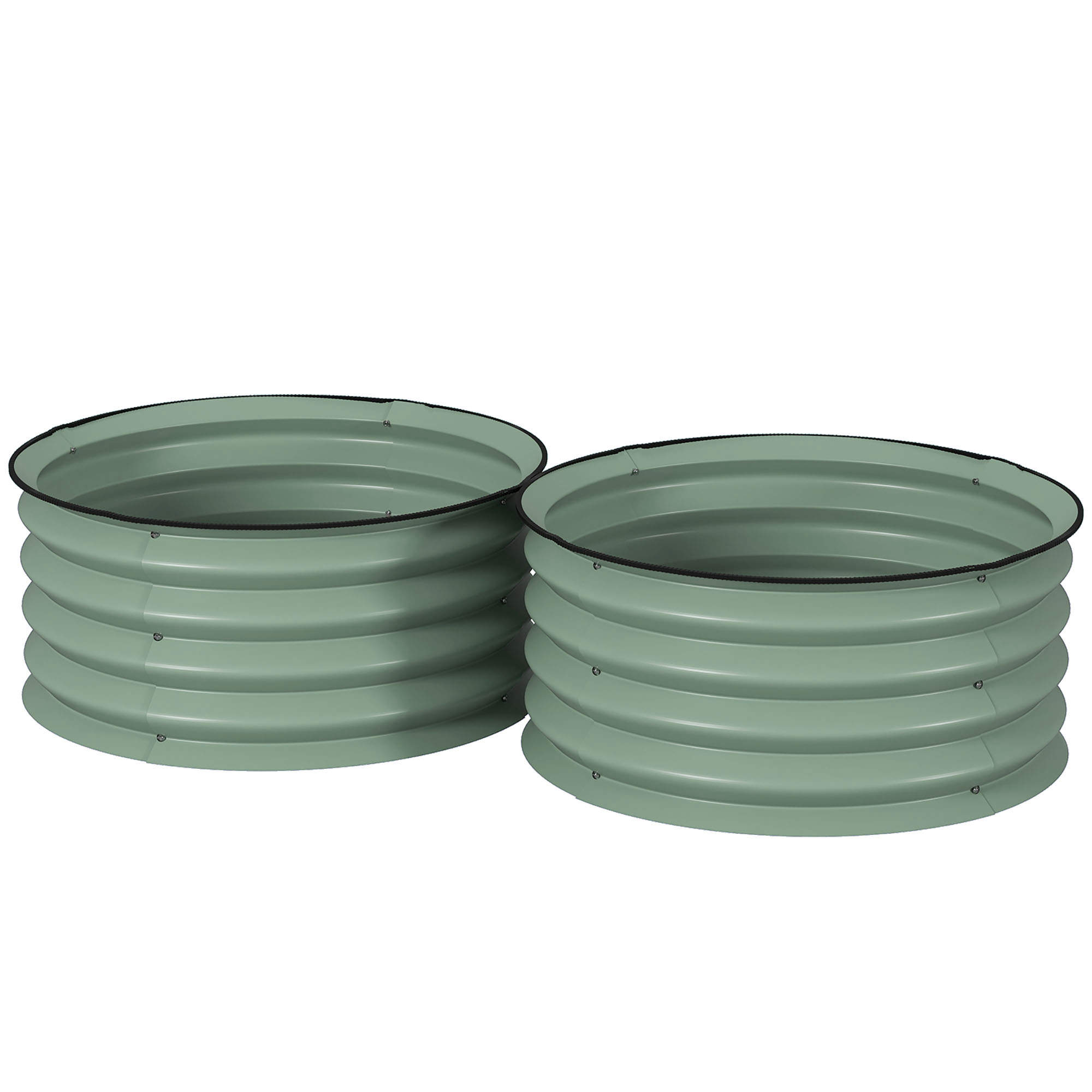 2er-Set Verzinkte Pflanzkübel, Ø60 x 30H cm Blumentöpfe mit offenem Boden für verschiedene Pflanzen, Grün