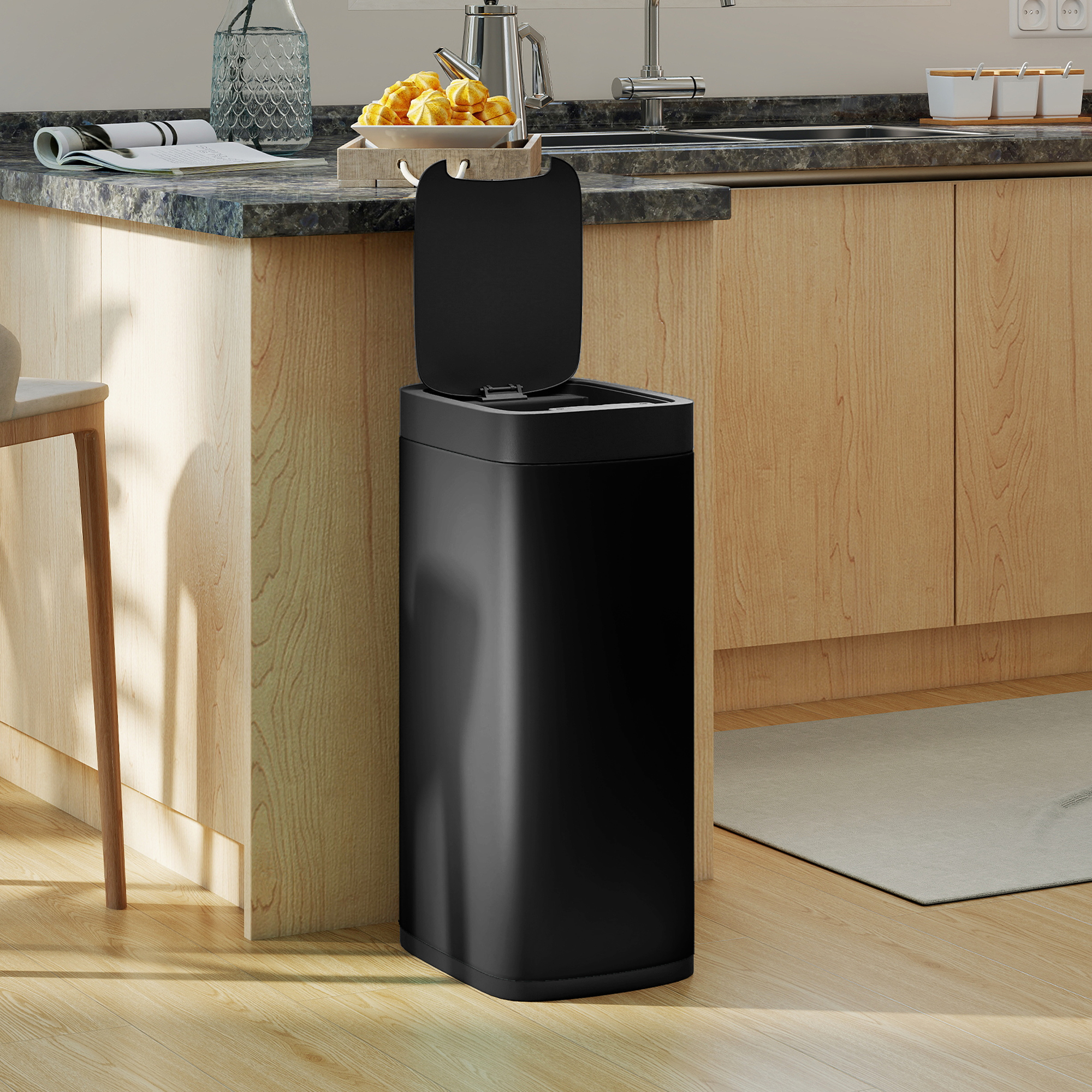 50L Sensor-Mülleimer, berührungslos Küchenmülleimer mit Bewegungssensor, fingerabdruckresistent