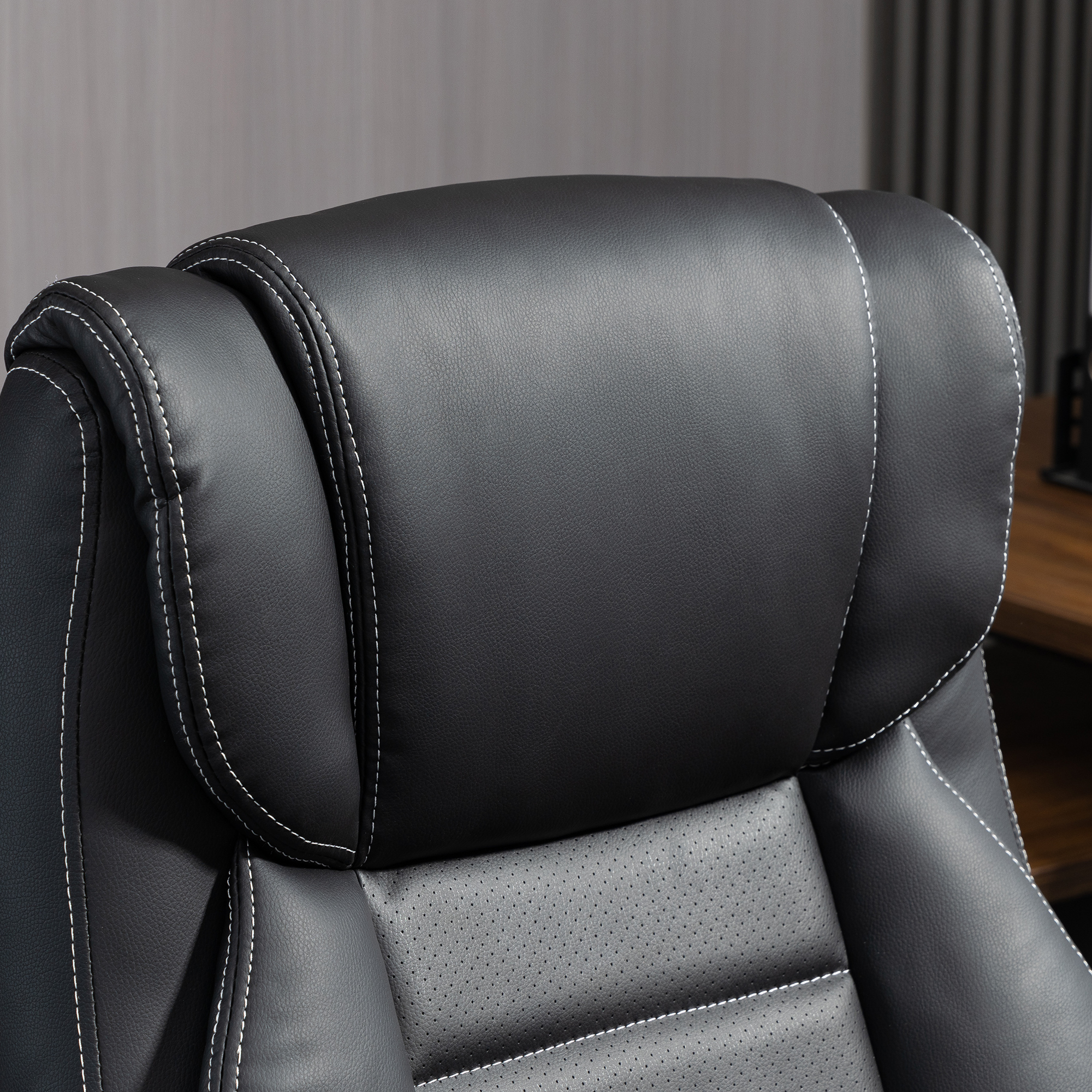Bürostuhl mit Massage höhenverstellbarer Chefsessel ergonomischer Drehstuhl Gamingstuhl Computerstuhl Massage Sessel 6 Vibrationspunkte Leinen-Gefühl einstellbar Schwarz 66 x 78 x 112-120 cm