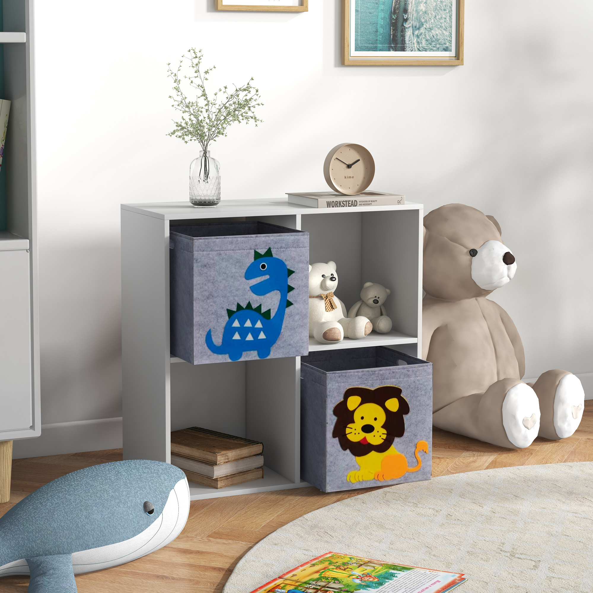 Aufbewahrungsregal für Kinder, Würfel, Schubladen, MDF, Kippschutz, Weiß