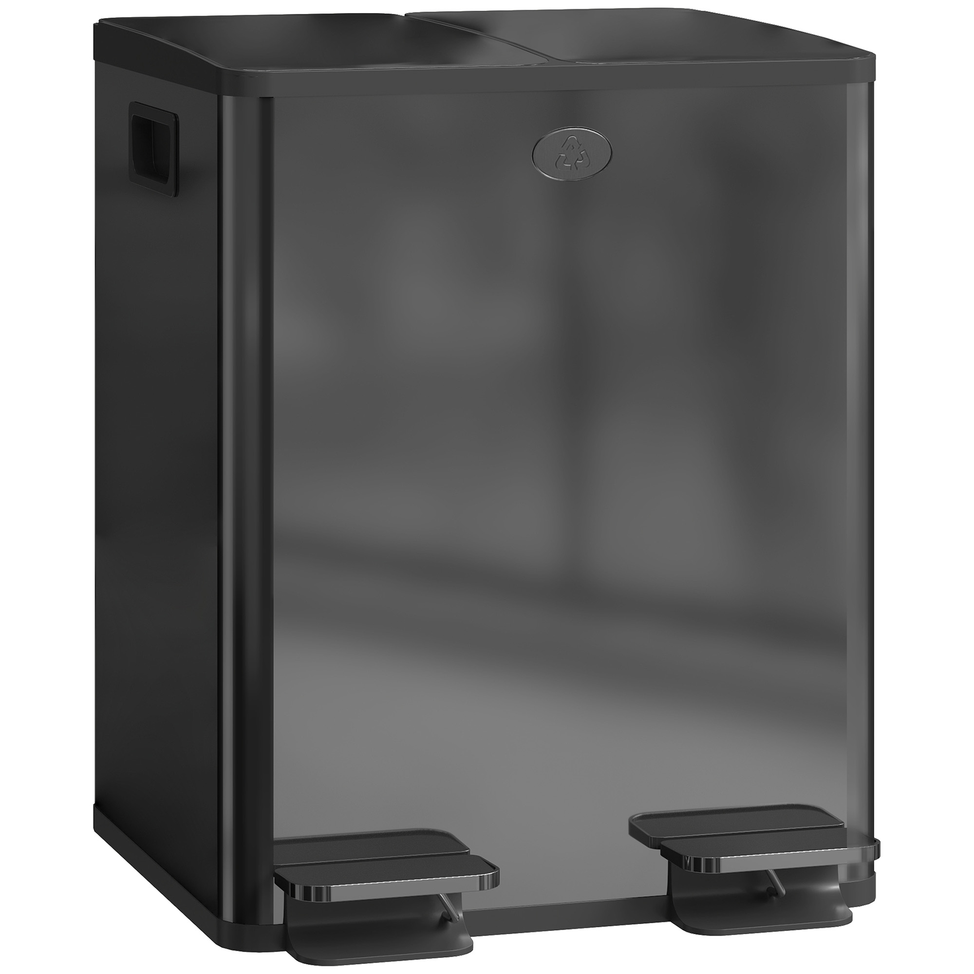 2 x 20 L Doppelmülleimer, Pedalöffnung, leicht zu reinigen, Edelstahl, Kunststoff, Schwarz